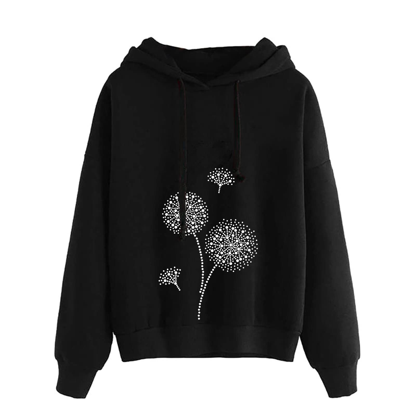 Namayuj Women's Cute Dandelion Graphic Sweatshirt - Casual Long Sleeve Crewneck Hoodie with Drawstring - Lightweight Pullover Top for Everyday Wear & Street Fashion