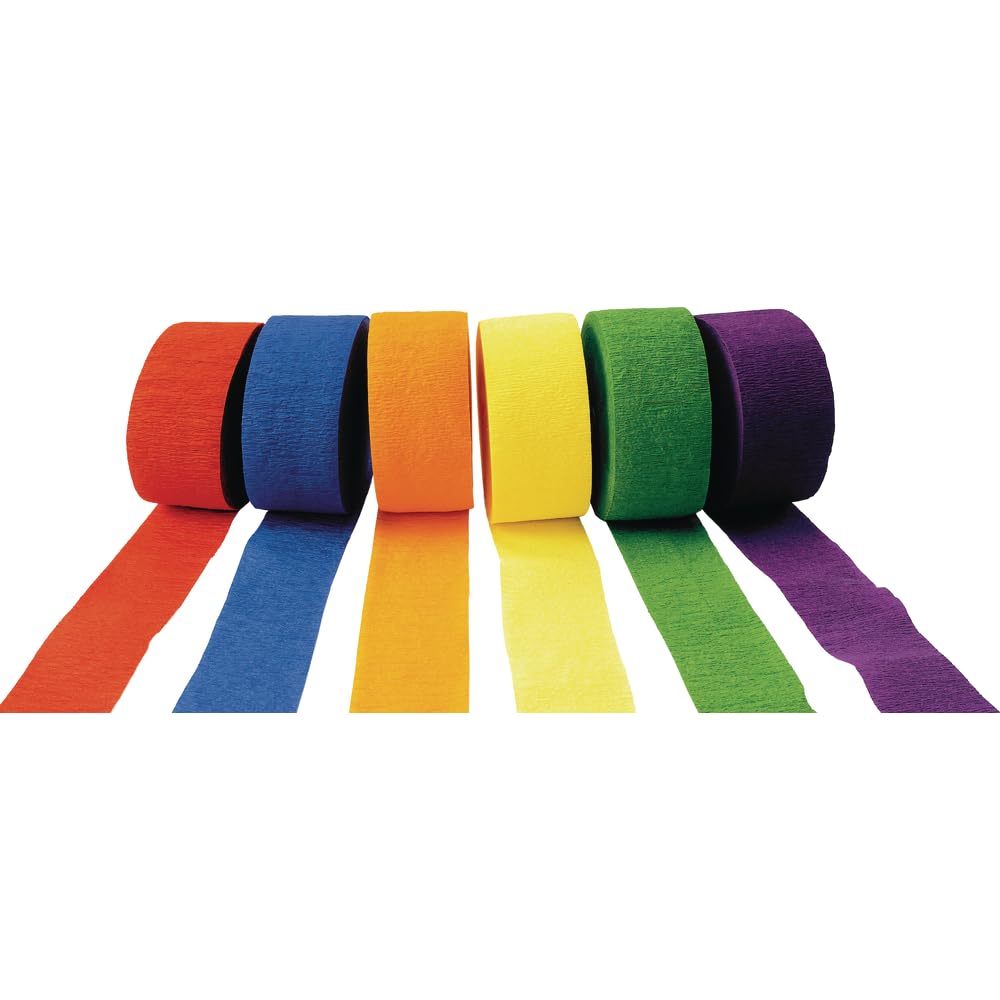 Colorations Crepe Paper Streamers - 6 Pack Vibrant Rainbow Colors | Party Decorations, DIY Crafts, Birthday & Holiday Celebrations | Item #STRMRS