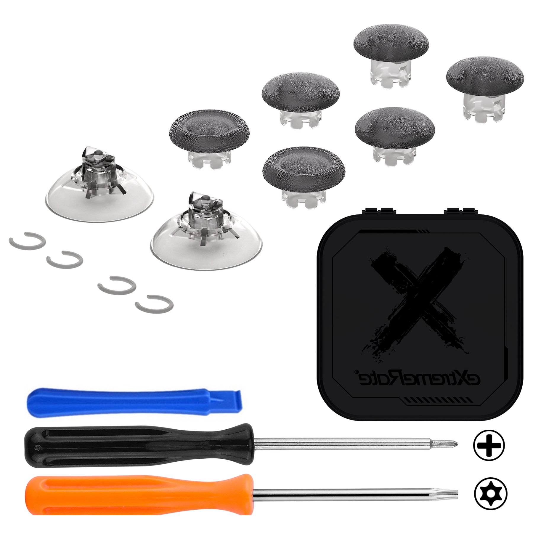 eXtremeRate EDGE Sticks Interchangeable Thumbsticks for Xbox Core Controller - Clear Black Swappable Analog Joystick for Xbox One S/X, Xbox Elite V1 & Nintendo Switch Pro Controller - Perfect for Gaming, FPS & Competitive Play (AGLX3M007)