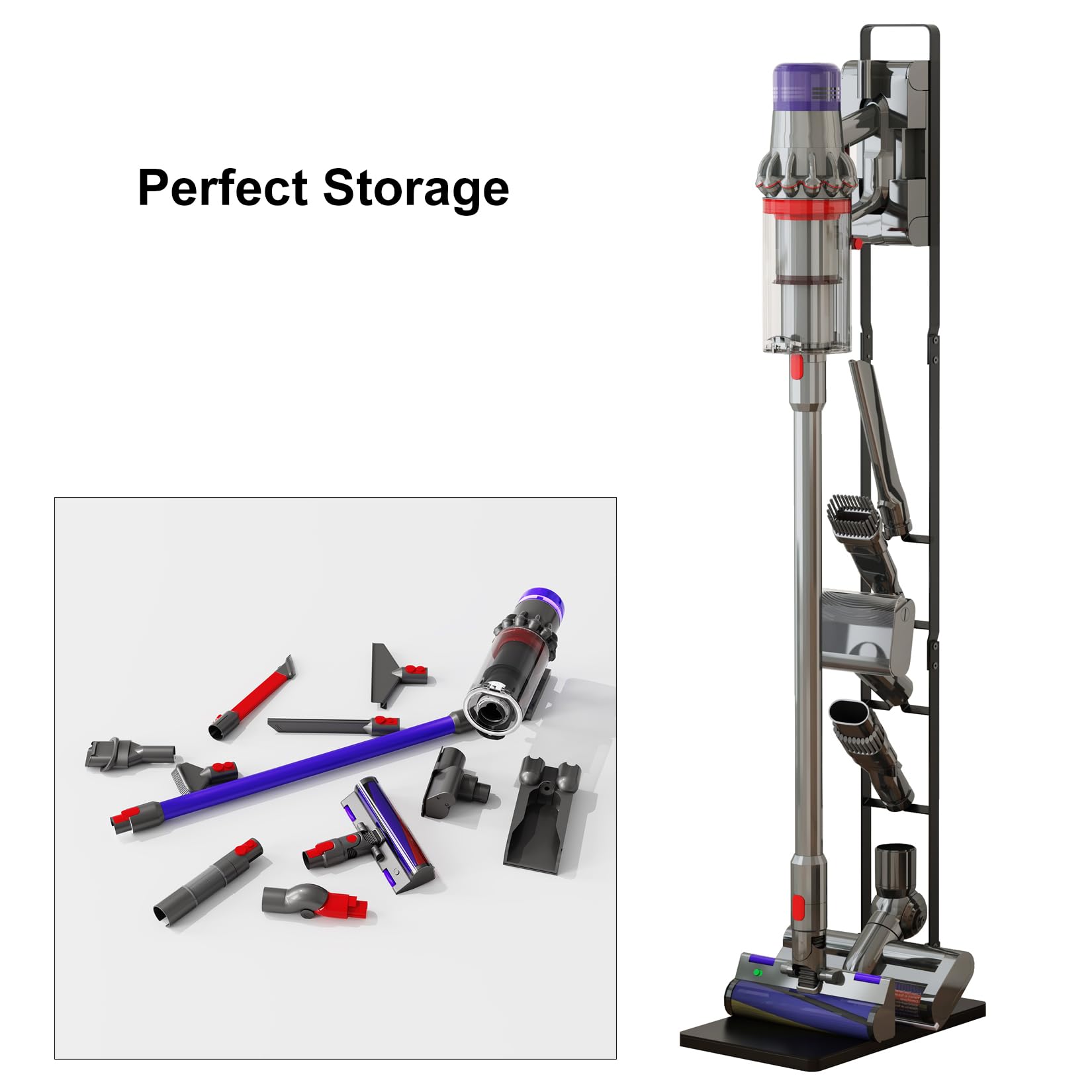 MOOPHY Vacuum Stand Holder for Dyson V15 V12 V11 V10 V8 V7 - Metal Storage Docking Station for Dyson Cordless Vacuum Cleaners, Accessories & Attachments - Perfect for Home, Office & Garage Organization