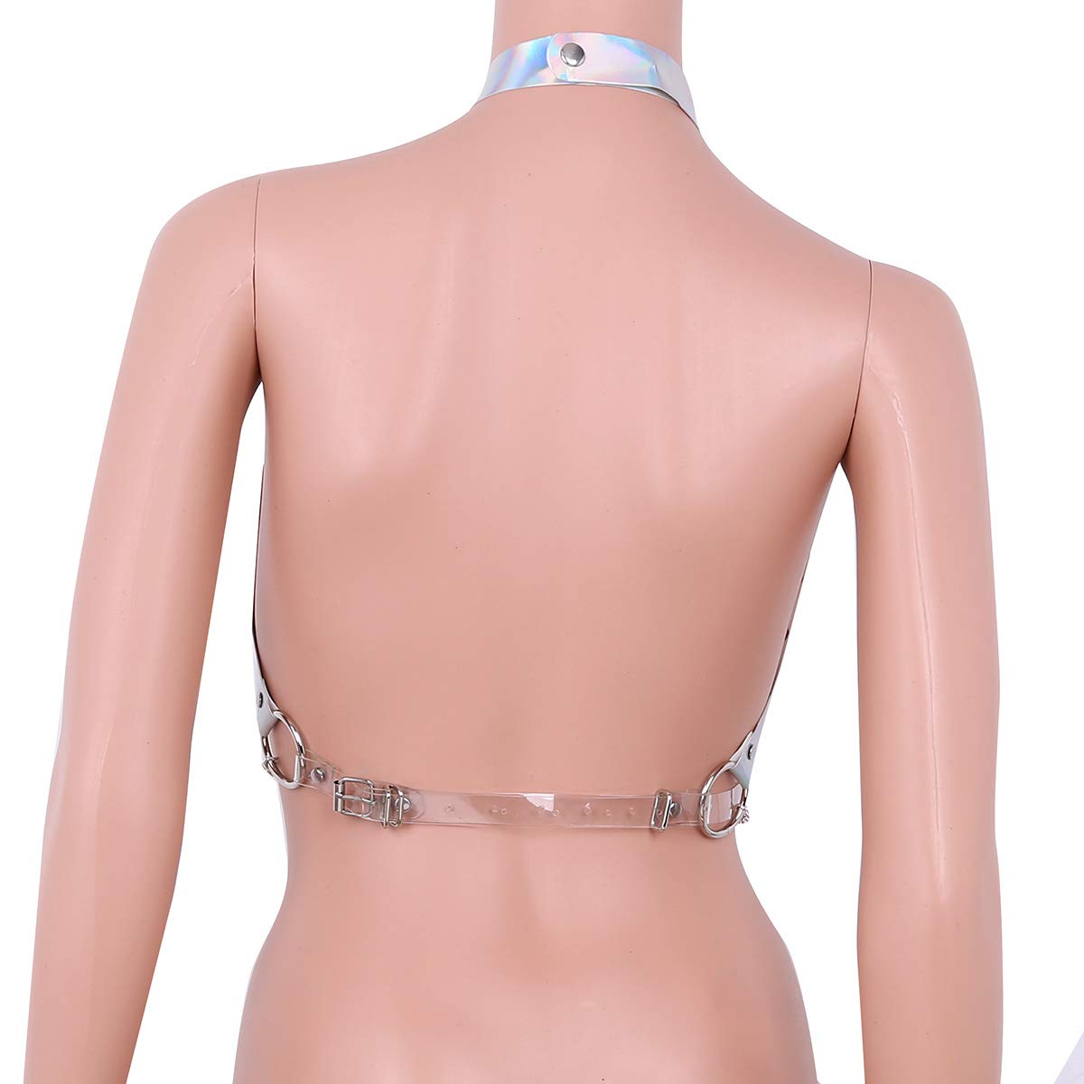 Holographic Rave Body Harness - Cage Bra, Choker & Chain Belt Set with Pasties for Music Festivals, Clubwear & Roleplay - Perfect for EDM Parties, Cosplay & Nightlife Outfits