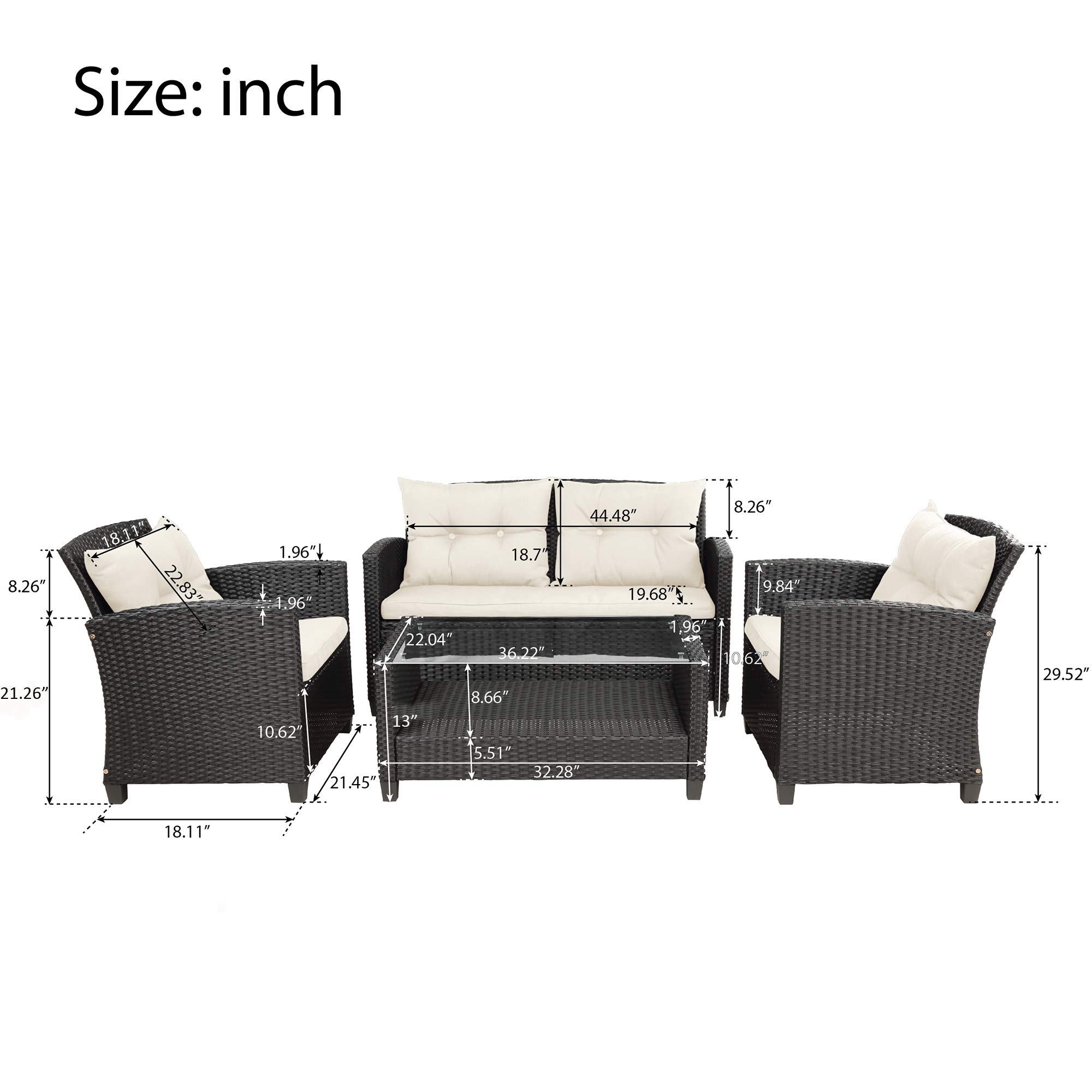 4-Piece Outdoor Patio Furniture Set - All-Weather Wicker Conversation Sofa Set with Cushions & Storage Coffee Table for Porch, Deck, Garden or Backyard - Perfect for Relaxing, Entertaining and Outdoor Gatherings