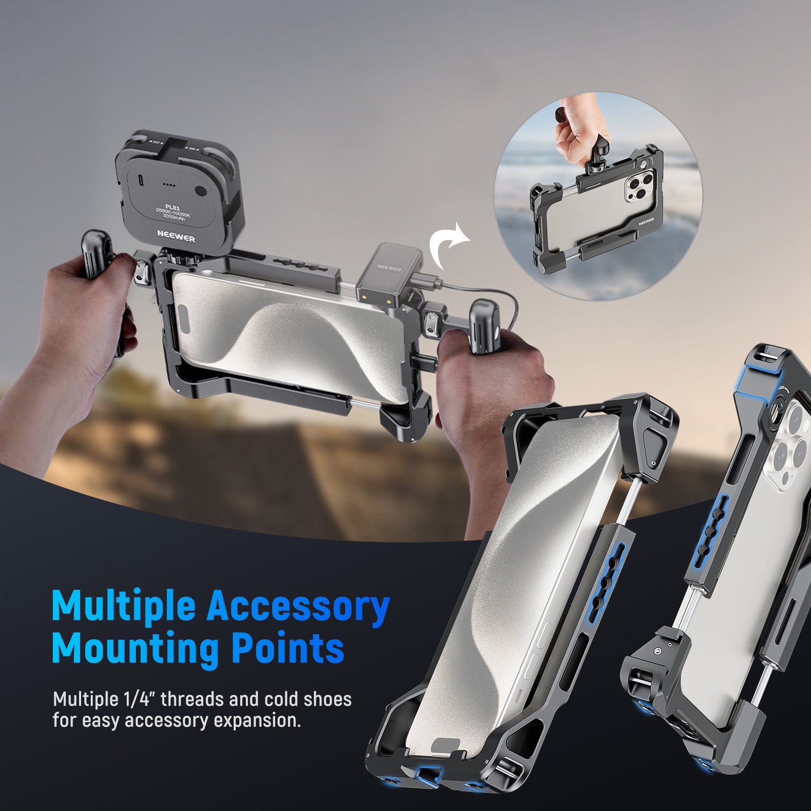 NEEWER PA017 Universal Smartphone Video Rig with Handgrip - Perfect for Vlogging, Filmmaking, and Mobile Content Creation