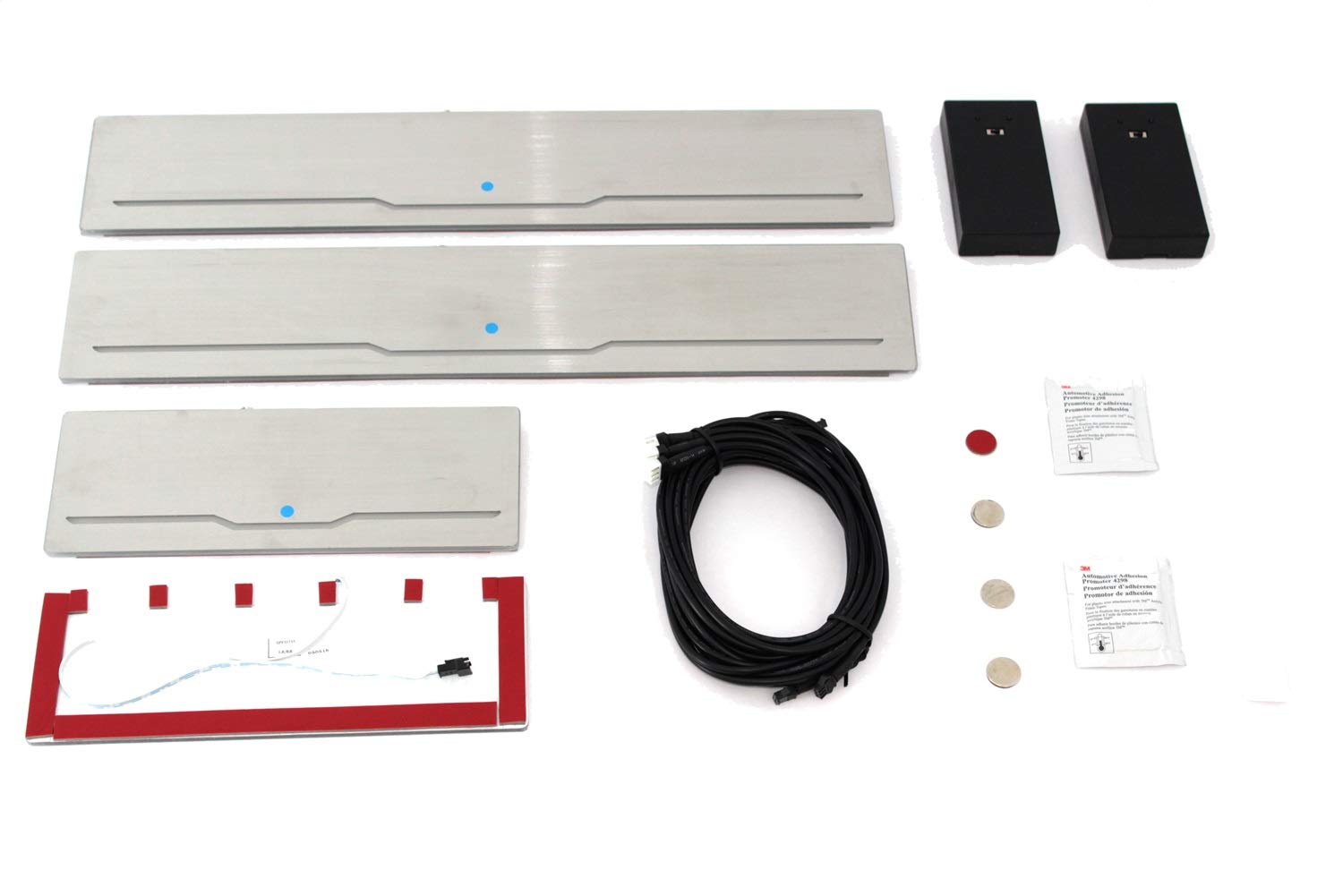 Custom Fit SPFD735 Aniglo Sill Plates - 4 Sill Plates & 2 Power Boxes - Acrylic Base with 304 Stainless Steel Faceplate - Brushed Stainless Steel Finish - Perfect for Car Door Protection & Interior Customization