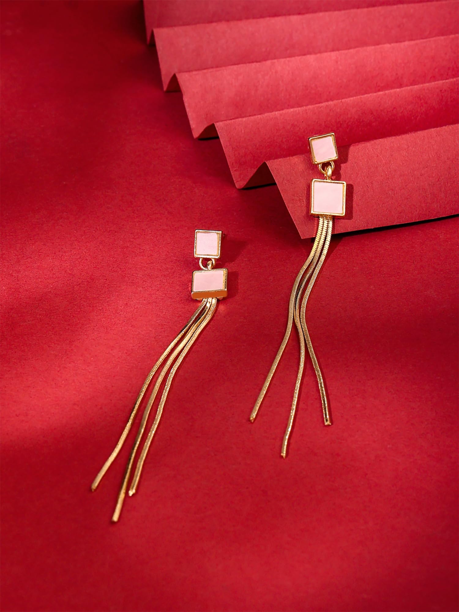 Golden Dangler Earrings for Women - 14K Gold Plated Long Chain Drop Earrings | Elegant Party & Wedding Jewelry | Perfect Birthday Gift for Her, Anniversary Present for Wife | Everyday & Special Occasion Wear