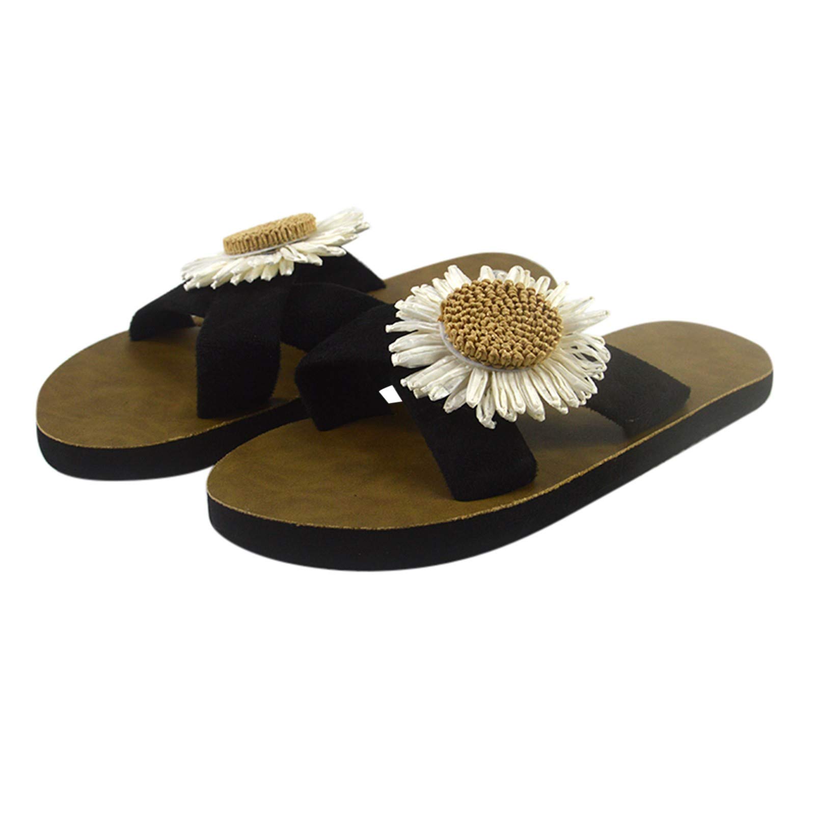 Women's Open Toe Flat Sandals - Sunflower Pattern Summer Slides for Teens & Girls | Comfortable Indoor/Outdoor Slippers for Beach, Pool, Shower & Home Use