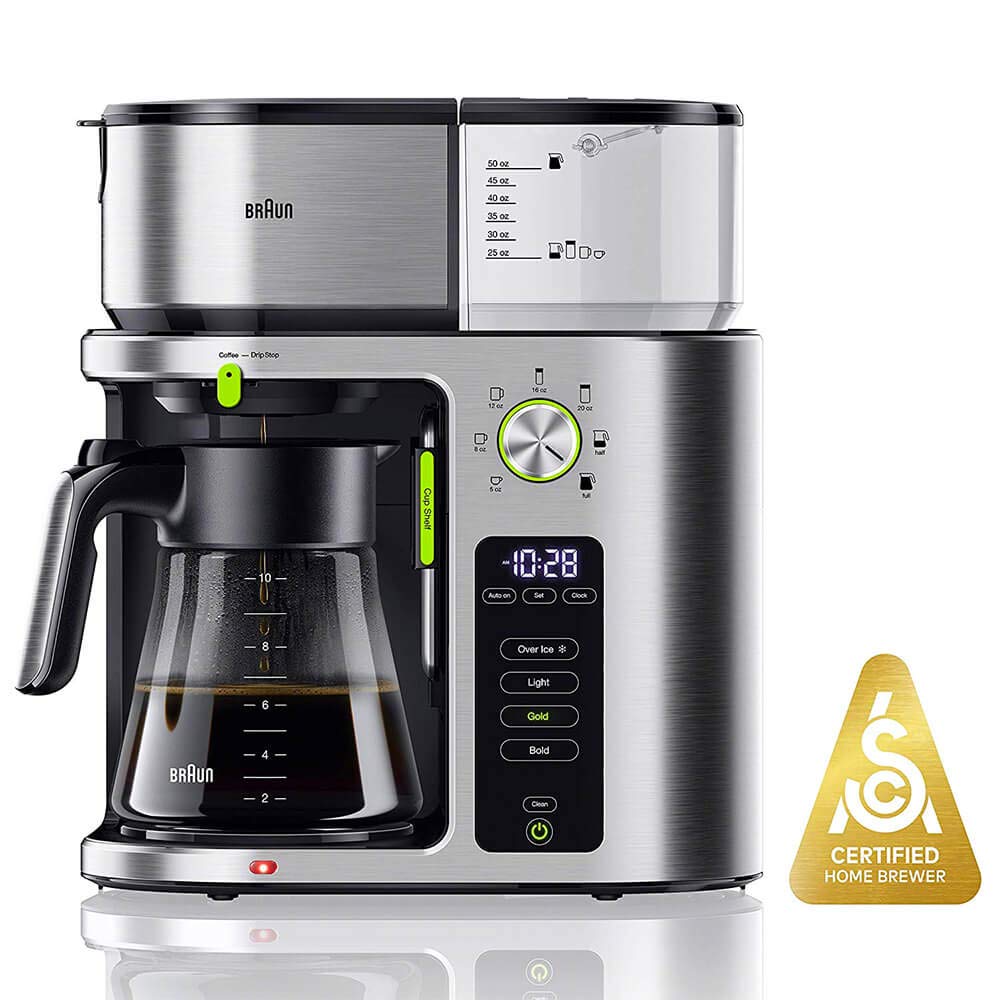Braun MultiServe Coffee Maker with 7 Programmable Brew Sizes & 3 Strength Options - Iced Coffee & Hot Water Dispenser for Tea - 10-Cup Glass Carafe - Stainless Steel (KF9170SI) - Perfect for Home, Office & Entertaining