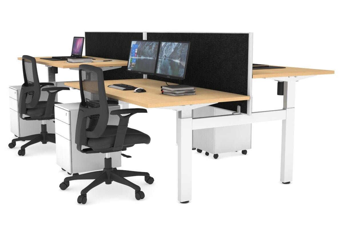 Adjustable 4-Person H Bench Workstation - White Frame (1400L x 800W) | Ergonomic Office Desk for Team Collaboration & Workspace Efficiency