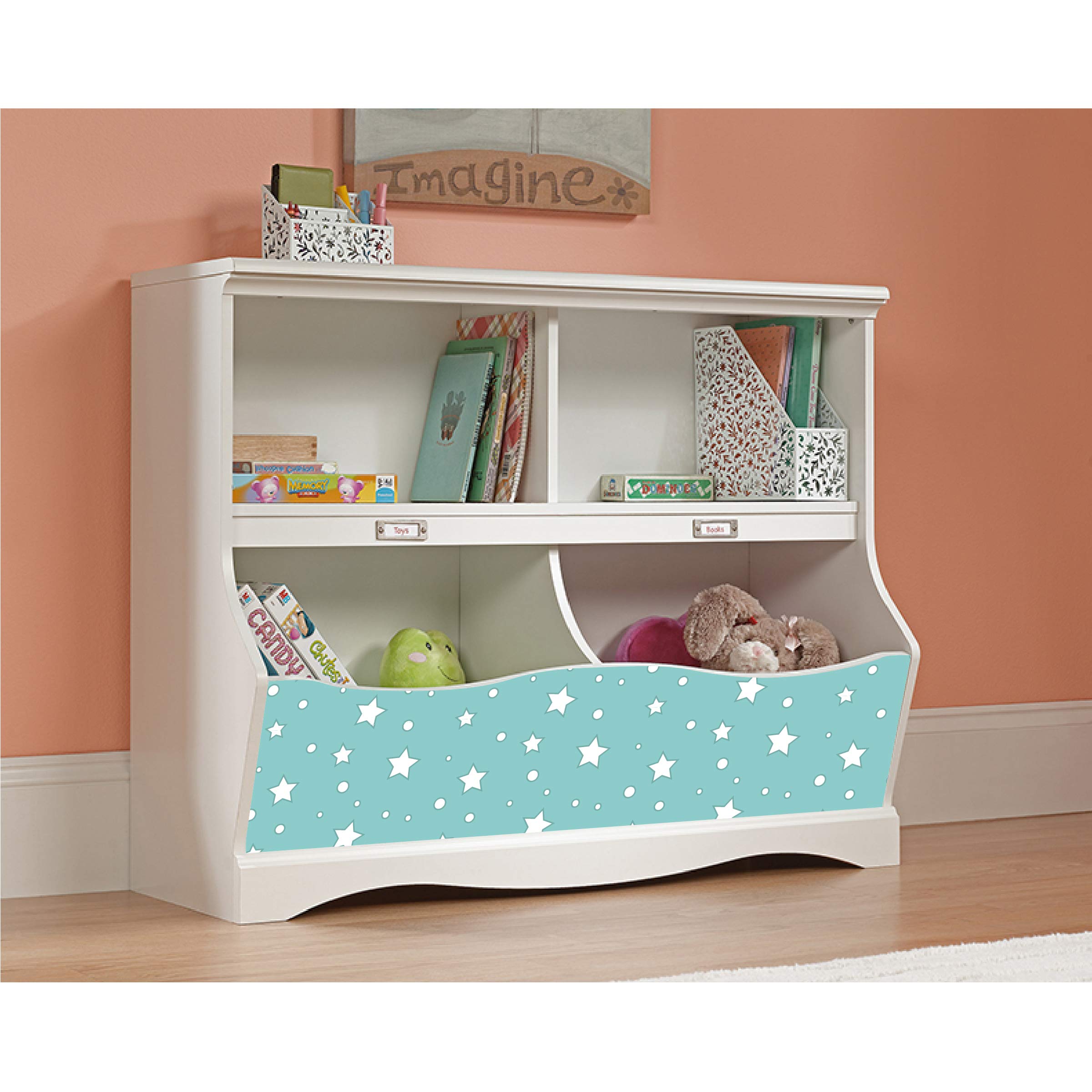 LifeSong Milestones Kids Bookcase with Cubbyhole - White & Teal Toy Storage Organizer for Nursery, Playroom, Bedroom | Perfect for Organizing Books, Toys & Decor in Kids' Rooms