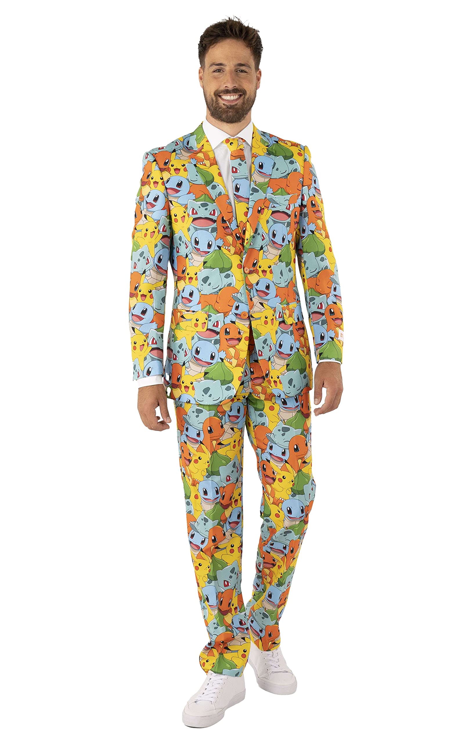 Opposuits Men's Slim Fit Pokémon™ Nintendo Switch Game Costume Suit Set - Multicolor Blazer, Pants & Tie - Perfect for Cosplay, Halloween & Gaming Conventions