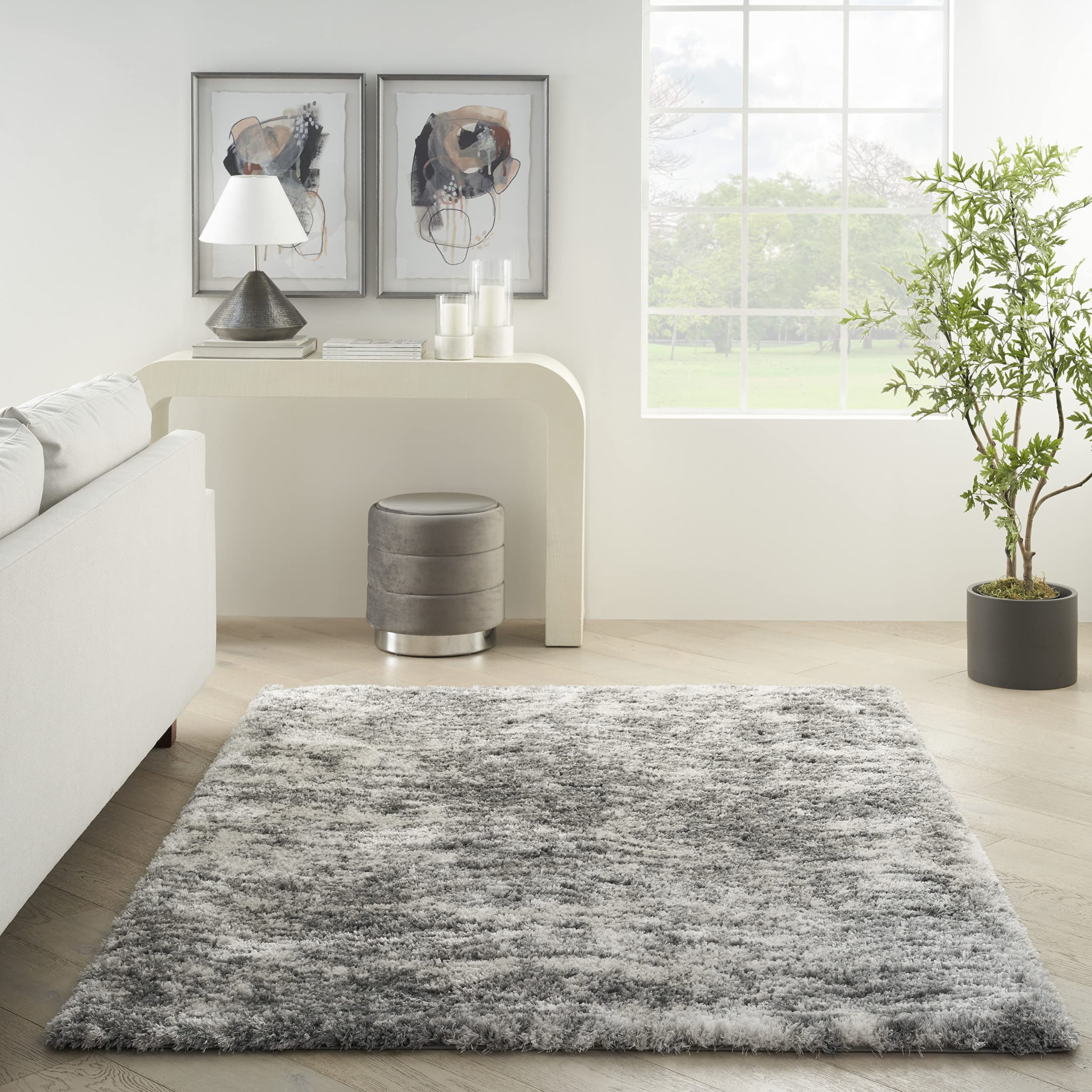 Nourison Luxurious Shag Abstract Charcoal Grey 4' x 6' Area Rug - Soft Plush Easy Clean Non-Shedding Carpet for Bedroom, Living Room, Dining Room & Kitchen Decor (4x6) | Perfect for Cozy Home, Modern Apartment & Office Spaces