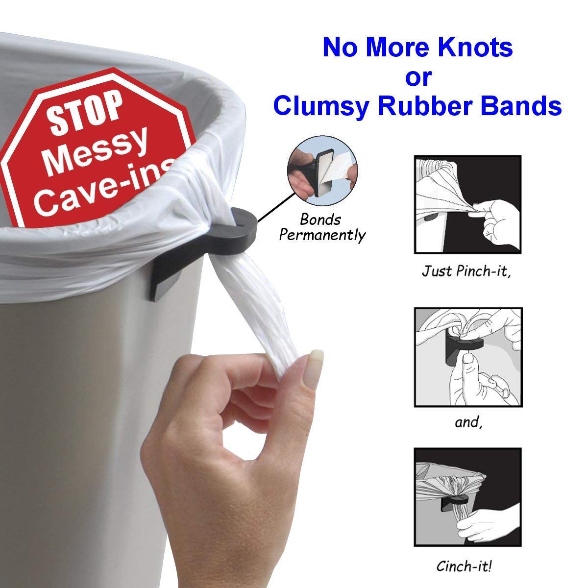 PlasticMill Trash Bag Cinch Holder - Secure Trash Can Liner for Standard Kitchen & Office Bins - Prevents Bag Slipping - 25-Pack Black - Ideal for Home, Office & Outdoor Use