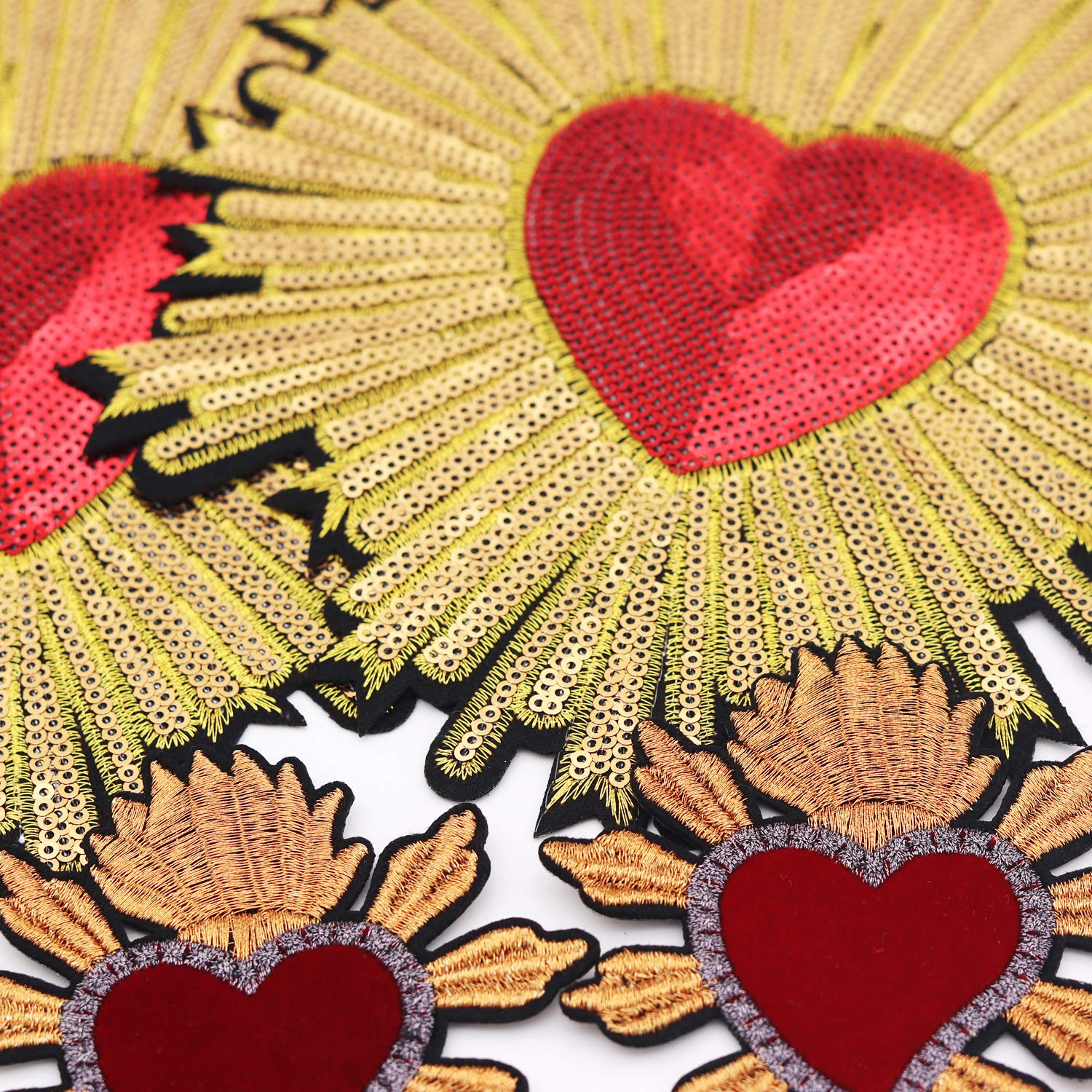 4pcs Large Sequin Heart Flower Iron-On Patches - Embroidered Applique for DIY Clothes, Jackets, Bags & Hats - Custom Sew-On Patches for Women's Fashion & Craft Projects - Perfect for Denim, Accessories & Home Decor