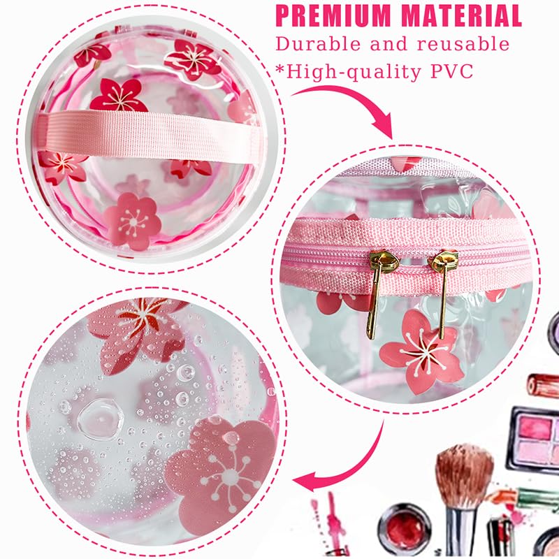 Printed Floral Clear Cylinder Travel Makeup Bag | Waterproof Cosmetic Pouch with Handle for Women & Girls | Perfect for Gym, Beach & Airplane Carry-On (D2064-3)