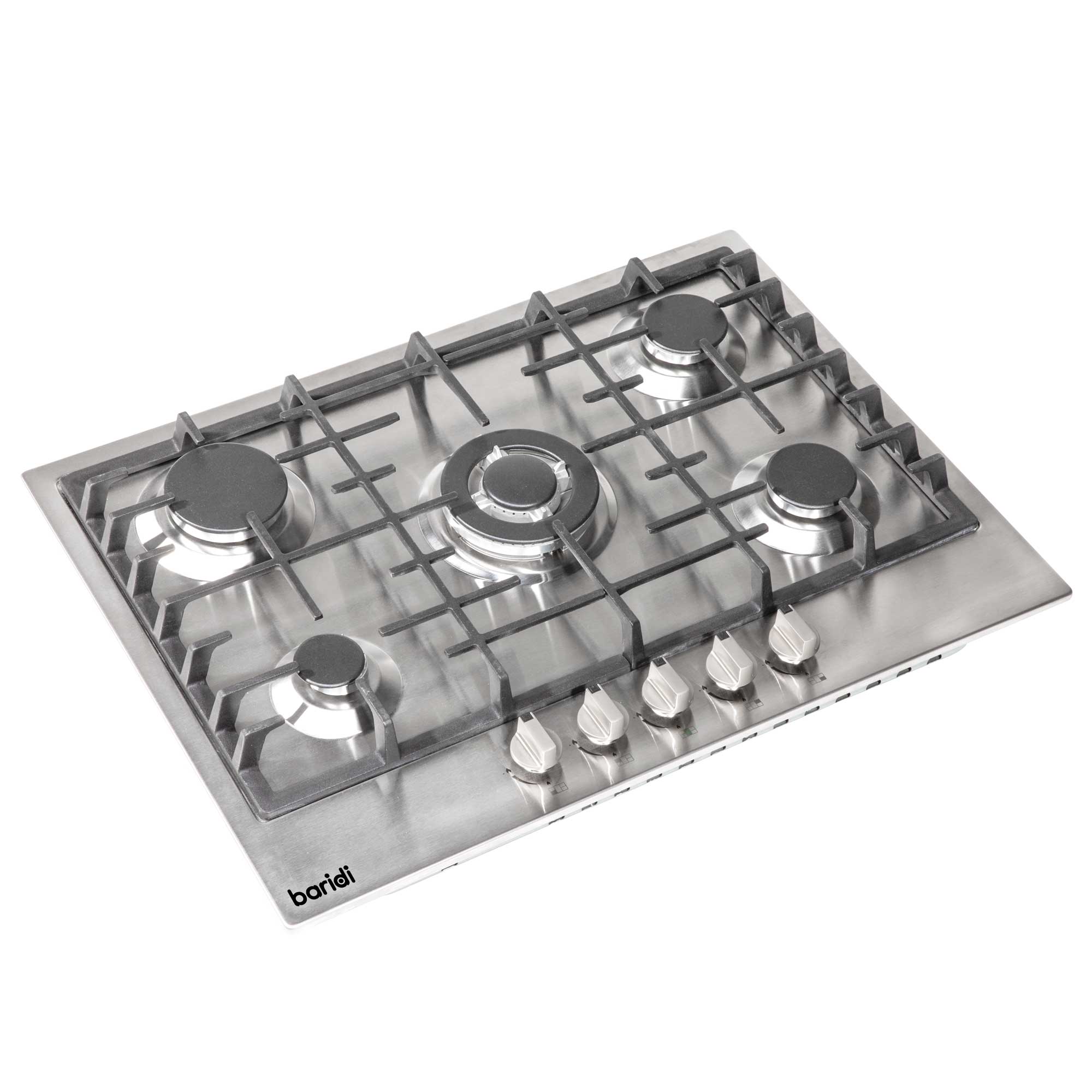 Baridi 70cm Built-In Gas Hob with 5 Burners & Cast Iron Pan Supports - Stainless Steel Cooktop DH227 | Perfect for Home Kitchens, Restaurants & Outdoor Cooking