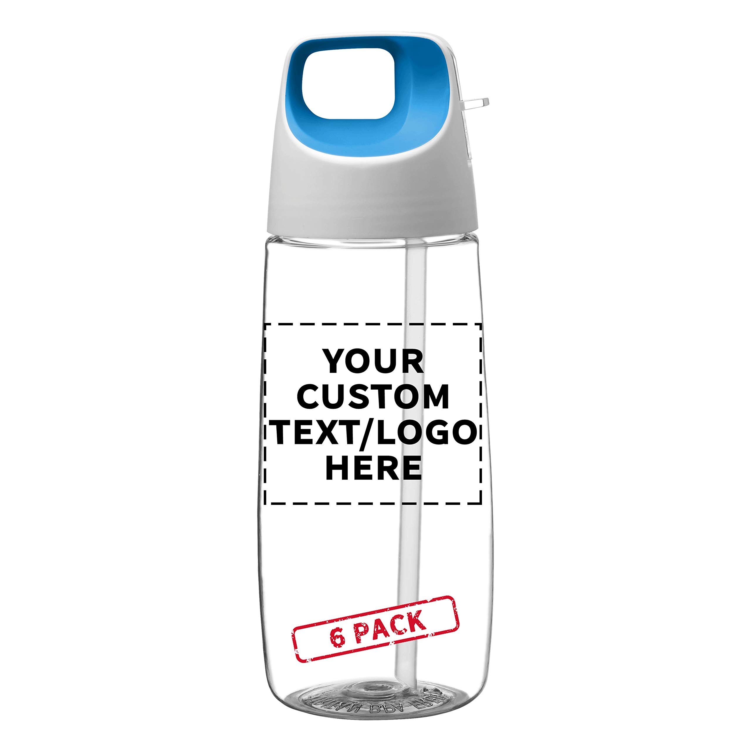 6 Pack 27 oz Plastic Water Bottles with Straw - Customizable Text & Logo - BPA-Free Tritan Material - Accent Cube Design - Perfect for Gym, School & Outdoor Activities