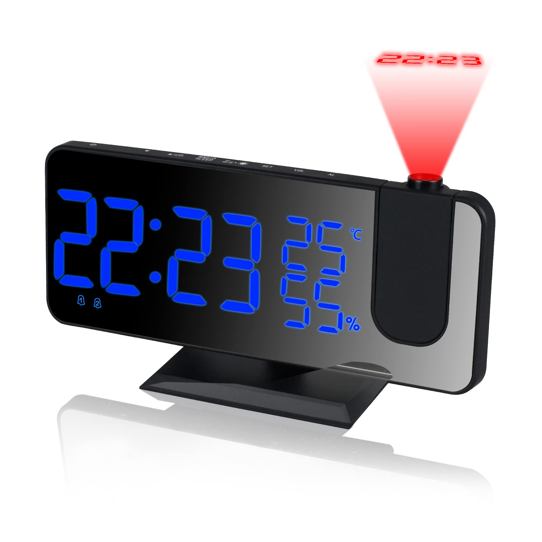 Projector Alarm Clock with Ceiling Projection - Digital Clock with Radio, USB Port & Battery Backup for Heavy Sleepers & Kids | Perfect for Bedroom, Nighttime Use & Power Outages