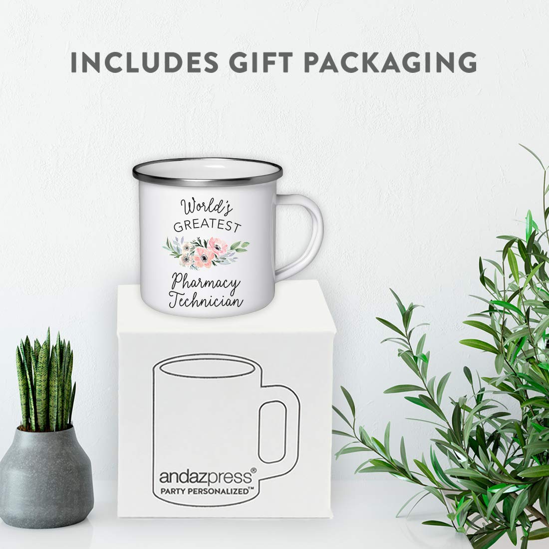 Andaz Press 11oz Stainless Steel Camping Coffee Mug - Insulated Travel Cup for Hot & Cold Drinks, Bohemian Pink Floral Design, Perfect Gift for Women, Pharmacy Technicians & Outdoor Enthusiasts - Great for Camping, Hiking, Office & Daily Use