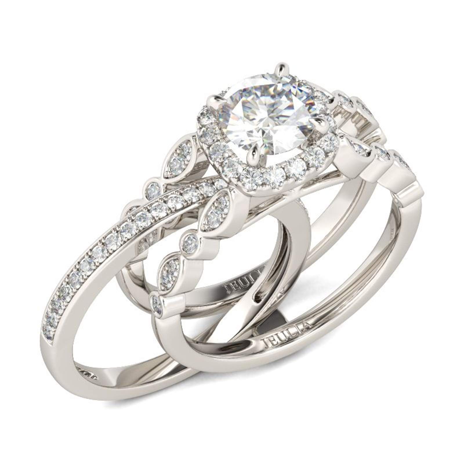 Jeulia Sterling Silver Interchangeable Halo Round Cut Ring Set - Anniversary, Promise, Engagement & Wedding Ring for Women with Gift Jewelry Box | Perfect for Proposals, Valentine's Day & Special Occasions