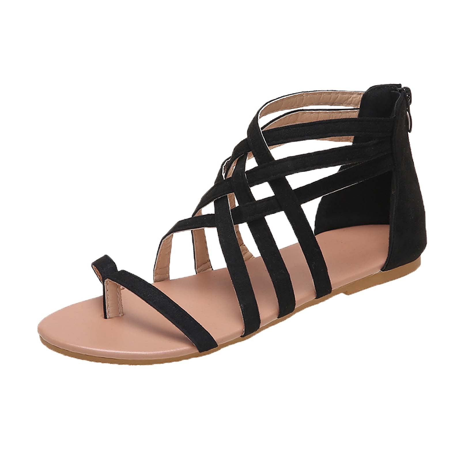 Women's Summer Casual Cross Strappy Flat Sandals - Thin Strips Gladiator Beach Sandals for Ladies - Flip Flops & Slides - Plus Size Available - Perfect for Beach, Pool, Vacation & Everyday Wear