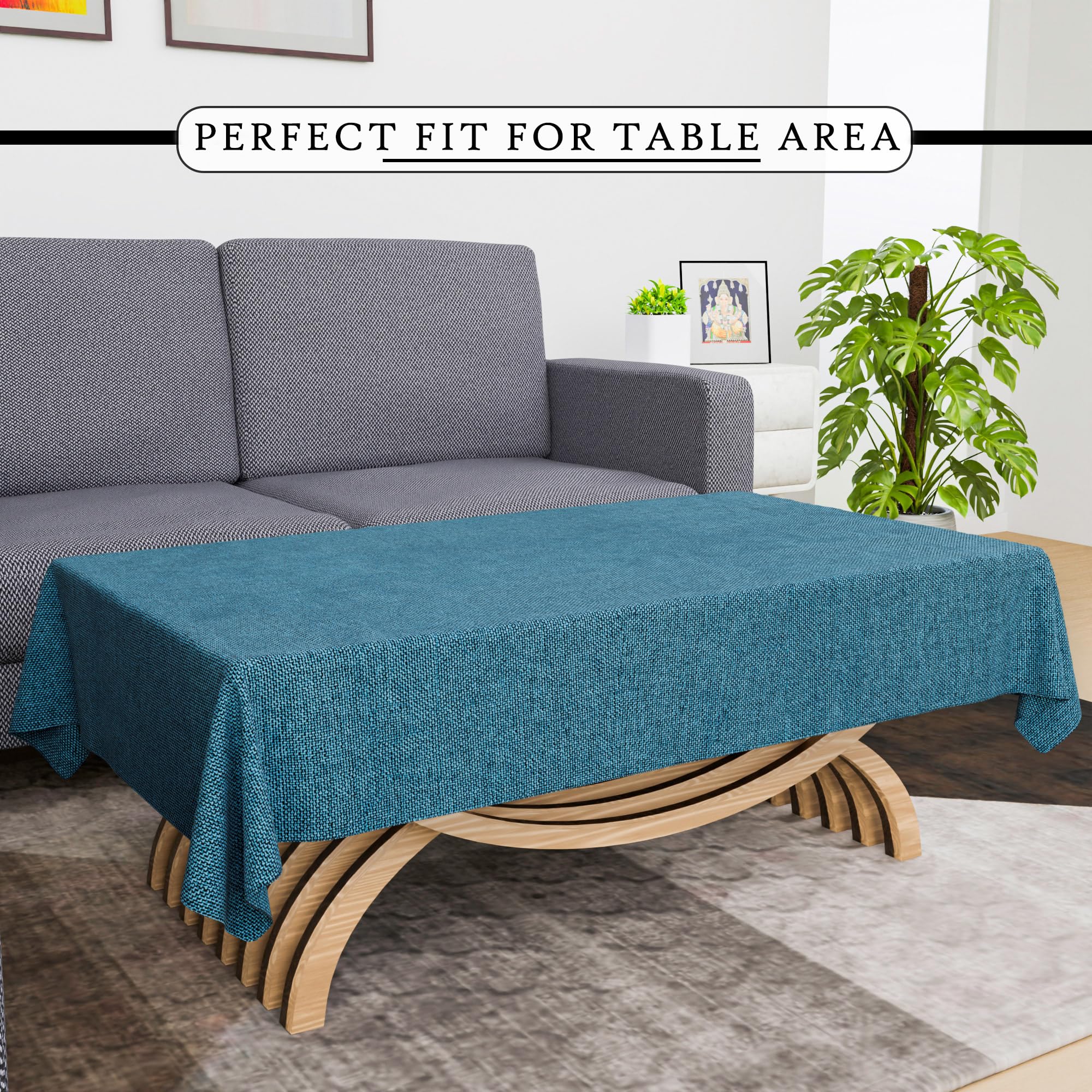 Premium Jute Table Cover 40x60 Inch - Natural & Durable Kitchen Dining Tablecloth for 4 Seater | Decorative Centerpiece for Living Room, Study & Tea Tables | Blue Woven Fabric Protector | Water Resistant & Washable