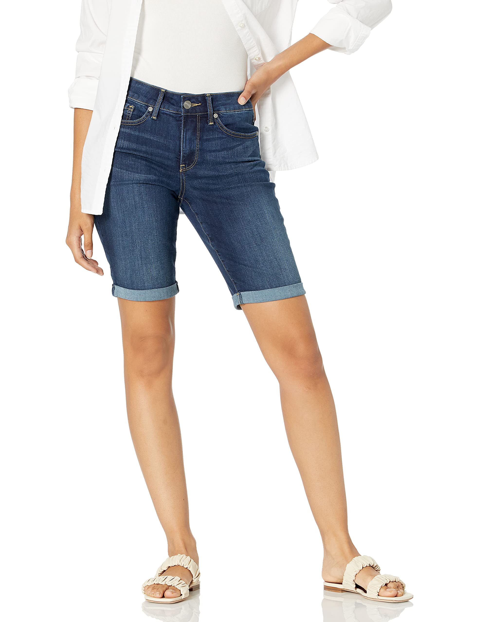 NYDJ Women's Petite Briella Jean Shorts with Roll Cuffs | Slimming High-Waisted Denim Shorts for Women | Perfect for Summer Outfits, Beach Vacations & Casual Wear