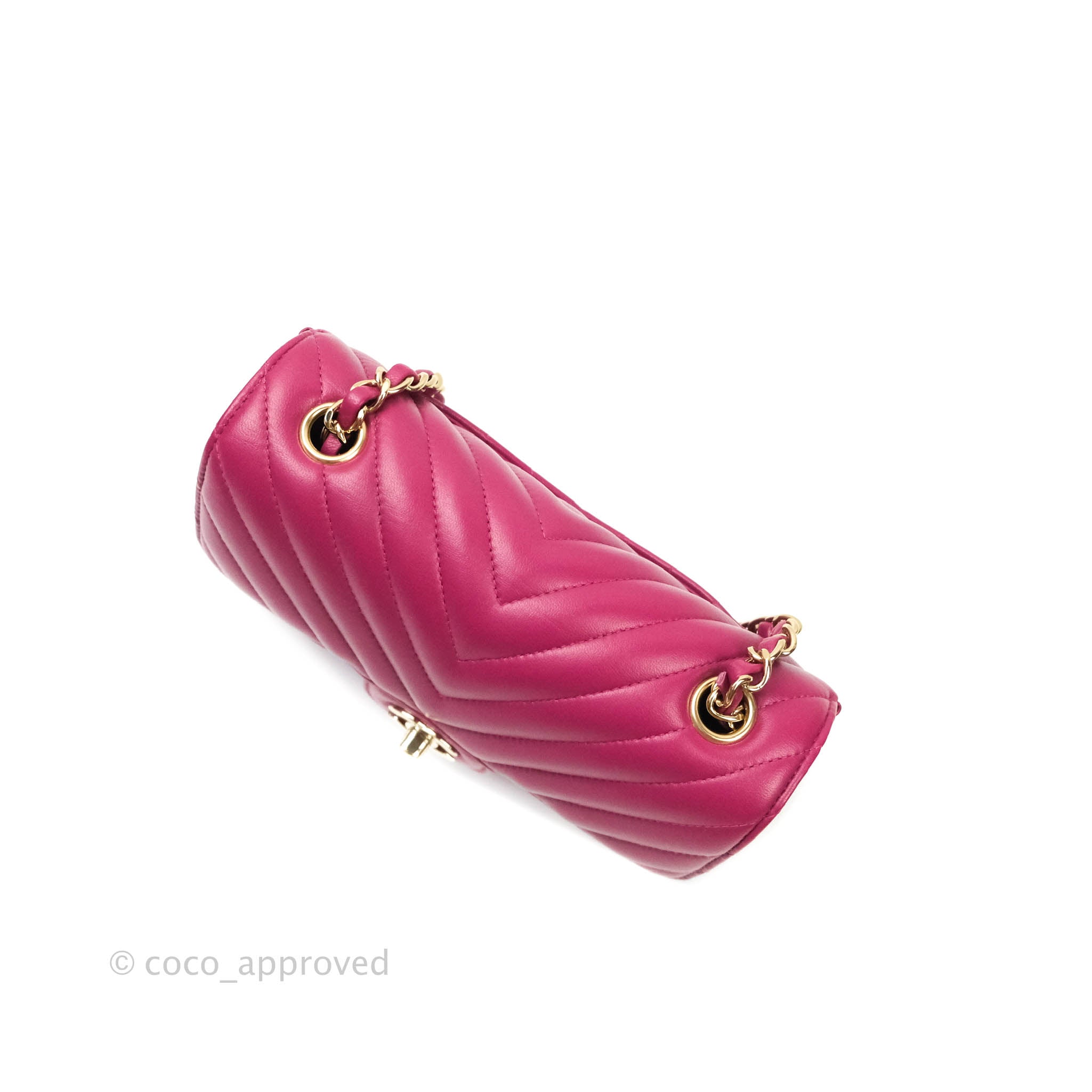 Chanel Chevron Mini Rectangular Lambskin Flap Bag in Dark Pink with Gold Hardware - Perfect for Evening Events & Luxury Fashion Accessories