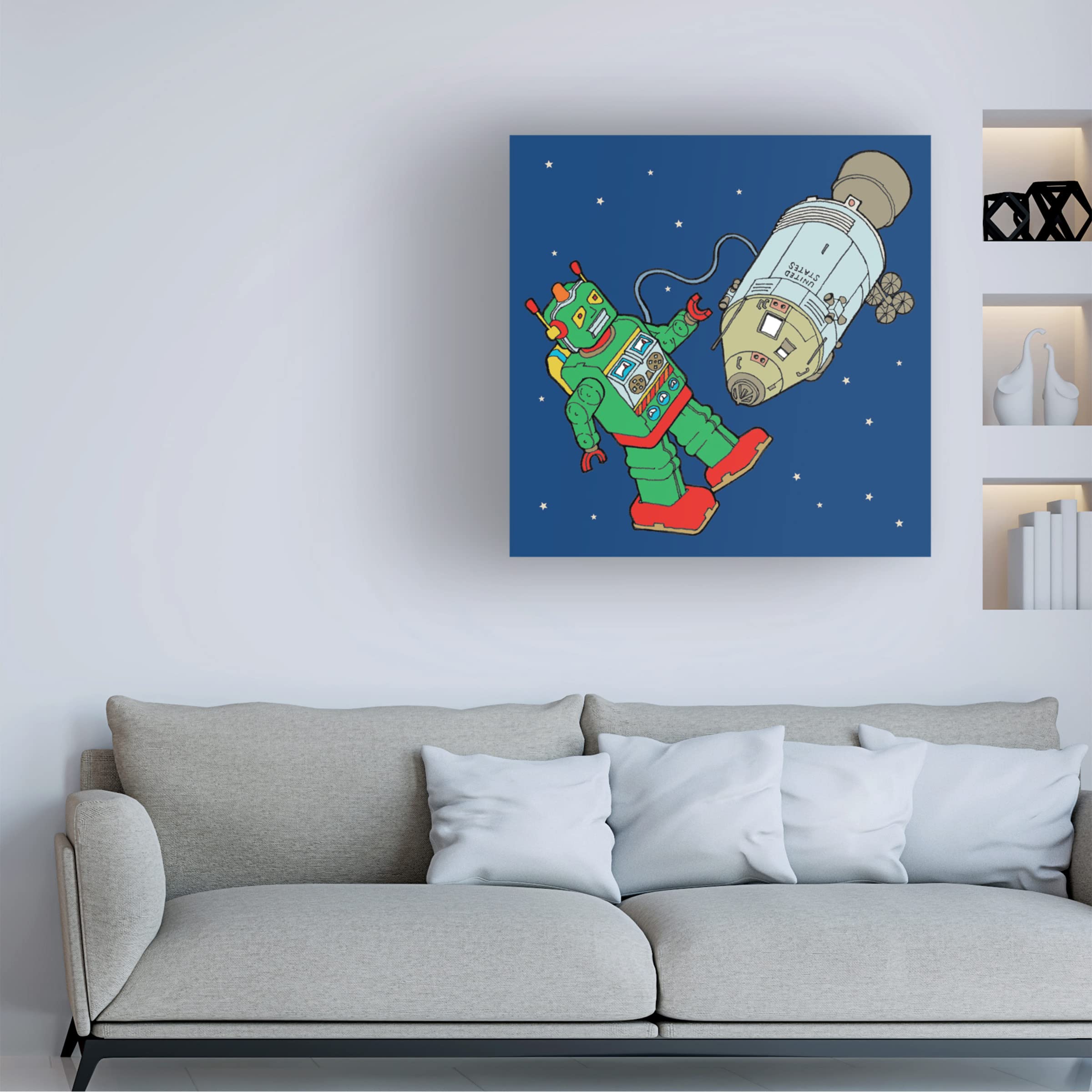 Spacebot Canvas Wall Art by Duncan Wilson - Modern Sci-Fi Home Decor for Living Room, Bedroom & Office