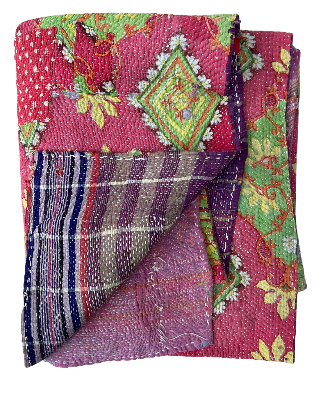 Premium Heavyweight Kantha Quilt No. 724 - Handmade Cotton Patchwork Bedspread for Cozy Home Decor, Winter Warmth & Bohemian Style Bedroom