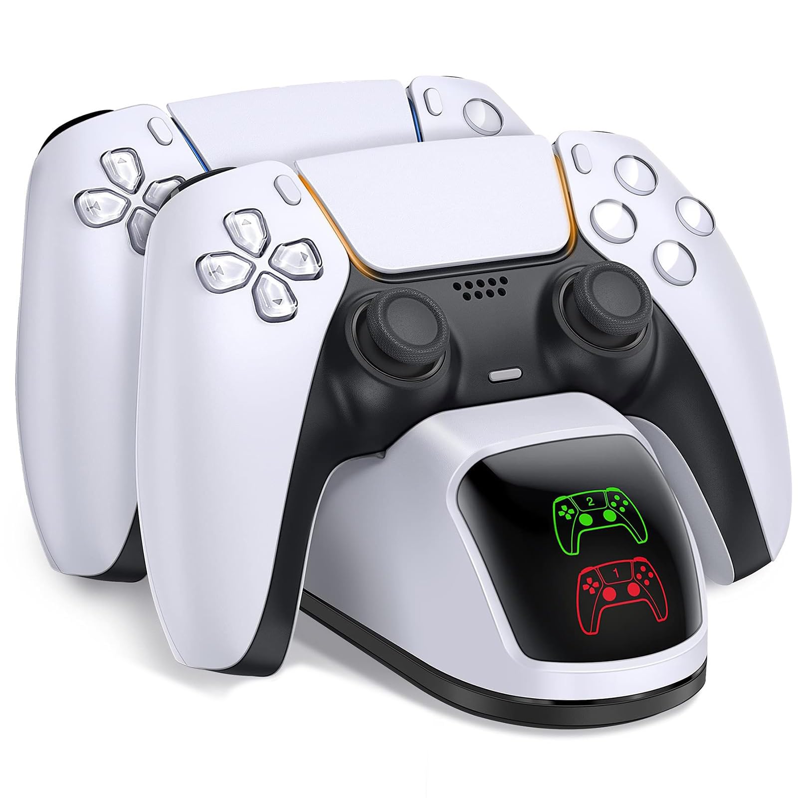 PS5 Controller Charging Station with Fast Charging - Dualsense Charger Dock for PlayStation 5 & PS5 Slim - White Dual Stand with USB Cable | Perfect for Gaming Setup & Living Room Organization