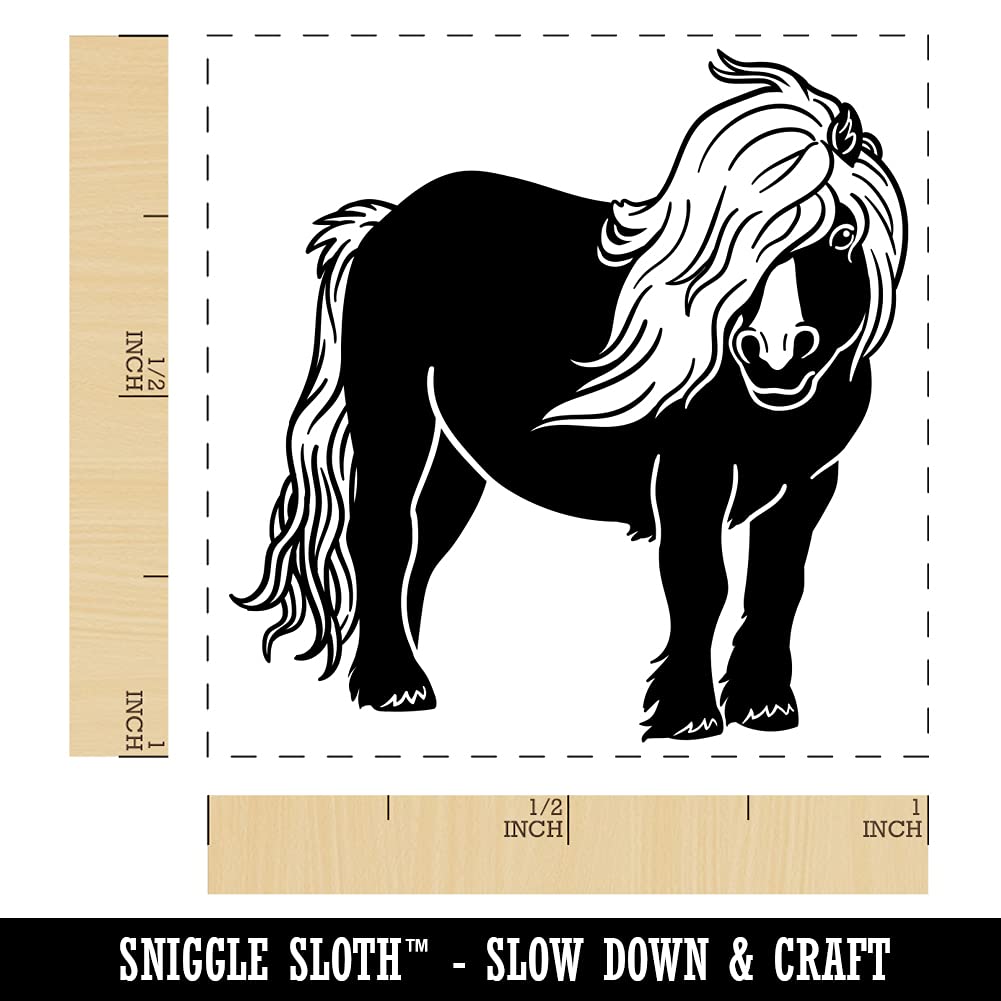 Shetland Pony with Wind-Blown Hair Self-Inking Rubber Stamp - 1 Inch Small Stamp for Crafts, Scrapbooking & Card Making - Black Ink Stamper for DIY Projects