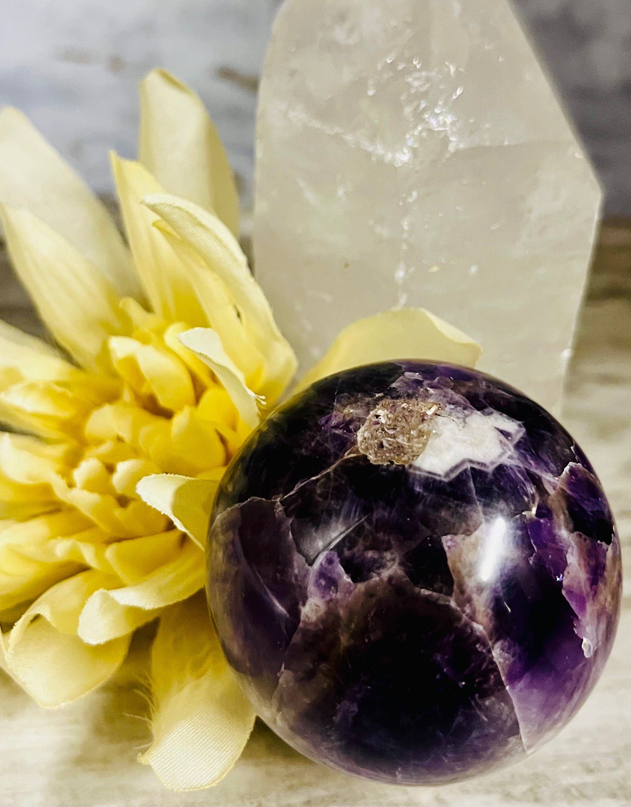 Natural Chevron Amethyst Sphere - Healing Crystal Stone for Meditation, Yoga & Home Decor | Perfect for Spiritual Gifts & Energy Work