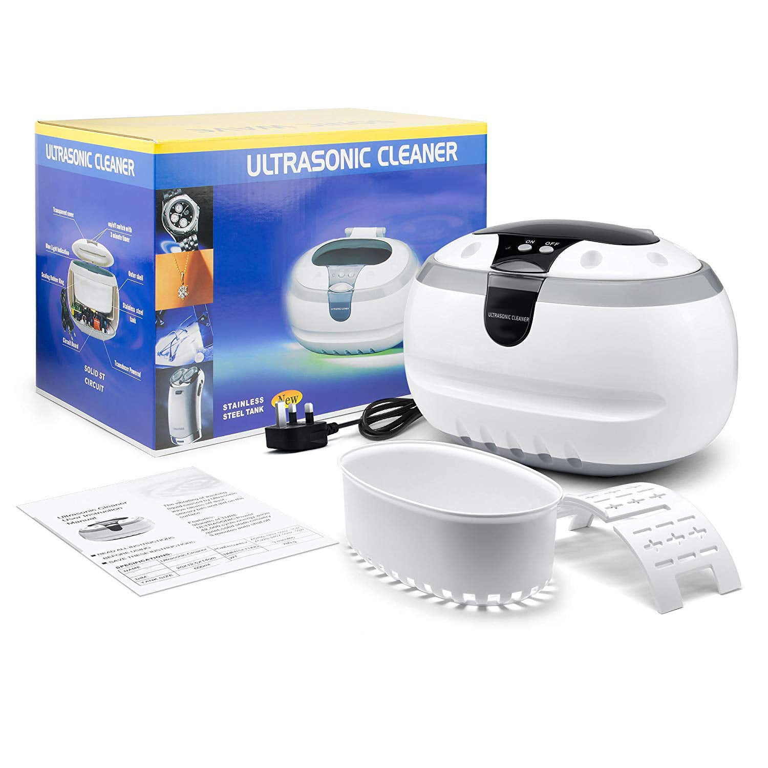 Mini Ultrasonic Cleaner with Stainless Steel Tank - 0.6L Capacity for Jewelry, Glasses, Dentures & Small Parts | Compact Cleaning Solution for Home & Office Use