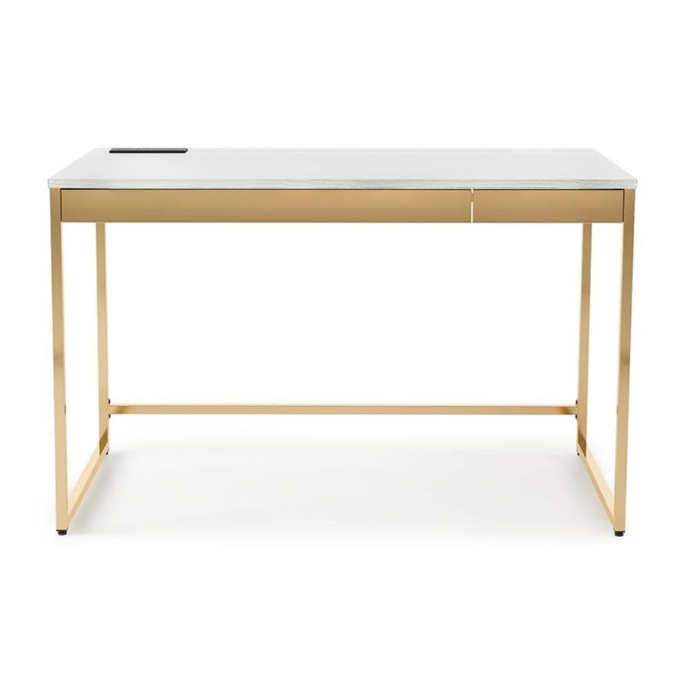 Modern White Metal Writing Desk with USB Port - Sleek Contemporary Home Office Desk for Work & Study | Perfect for Small Spaces, Apartments & Dorm Rooms