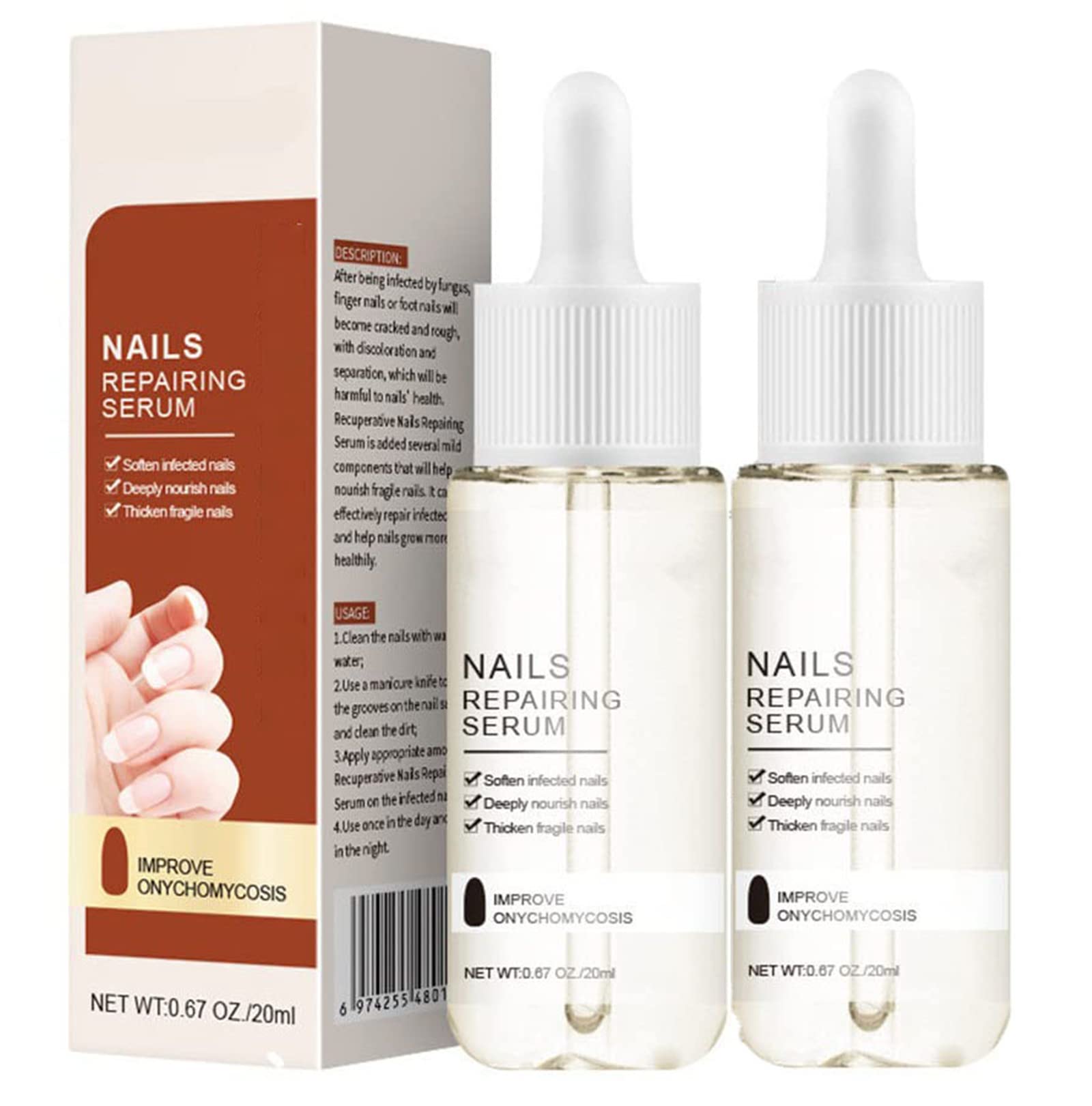 GFOUK 7-Day Nail Growth & Strengthening Serum - 20ml Natural Nail Treatment Oil for Faster Growth, Stronger Nails in 1 Week (2 Pack) - Perfect for Brittle Nails, Hangnails & Toenail Care at Home or Salon