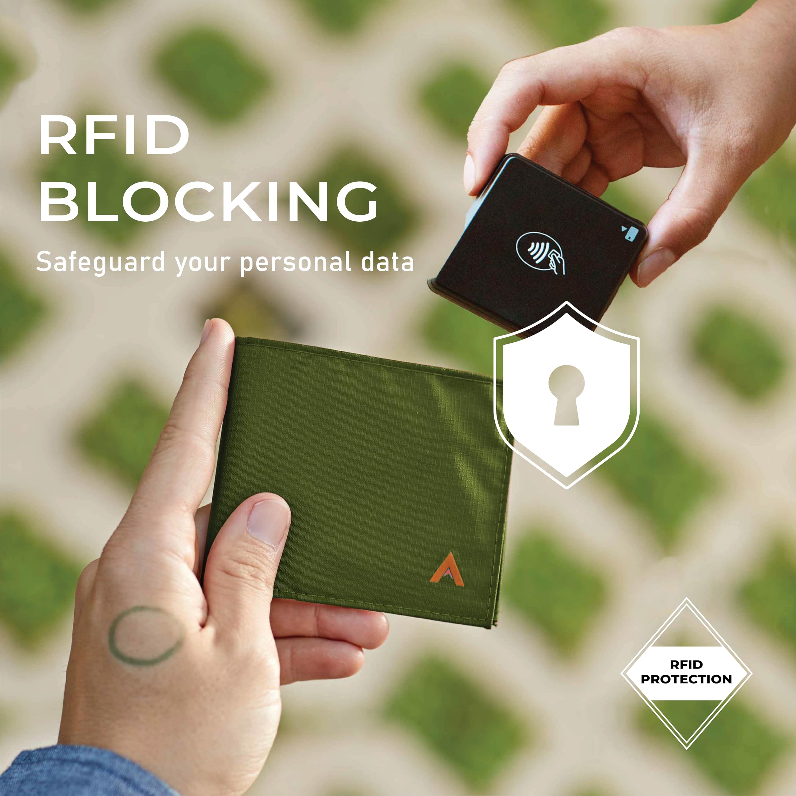 Allett Sport RFID Blocking Slim Bifold Wallet for Men & Women - Nylon Minimalist Front Pocket Wallet Holds 2-10+ Cards (Cala Green) - Perfect for Travel, Gym & Everyday Carry