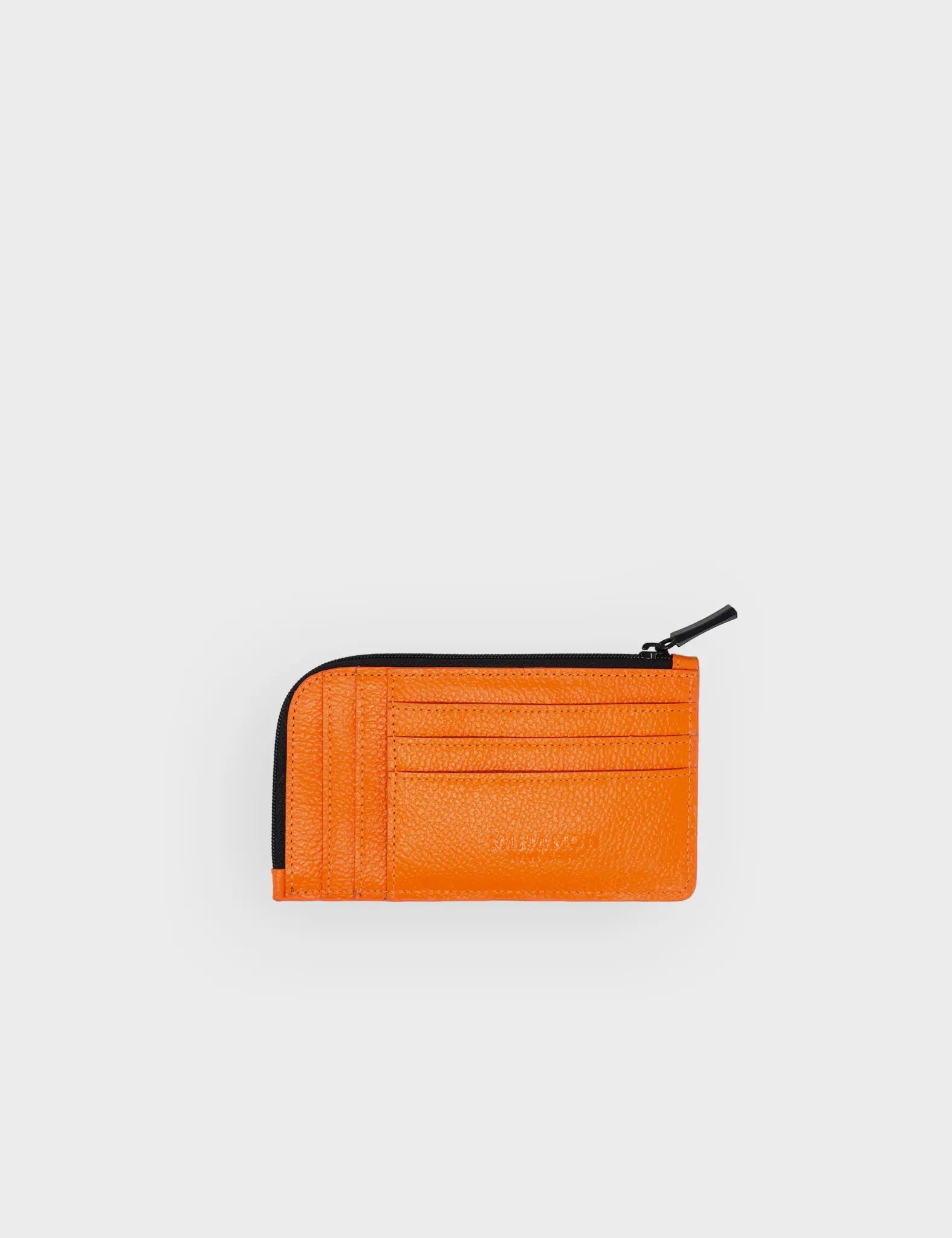 Fausto Neon Orange Leather Zip Around Cardholder with All Over Eyes Embroidery - Stylish RFID Blocking Wallet for Men & Women | Perfect for Travel, Parties, and Everyday Use