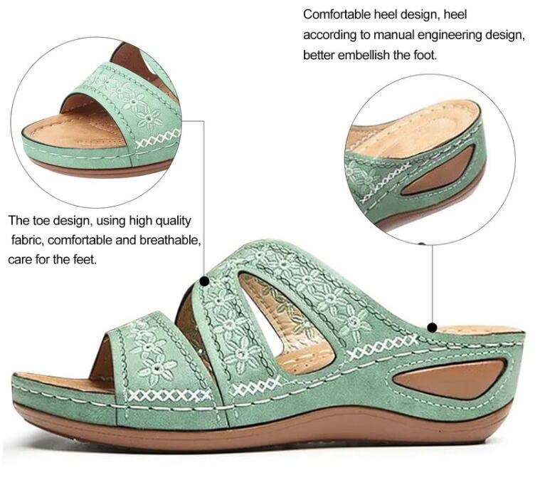 **Women's Thick Platform Embroidered Roman Sandals - Large Size Fish Mouth Casual Wedge Walking Sandals for Beach, Vacation & Summer Outfits**