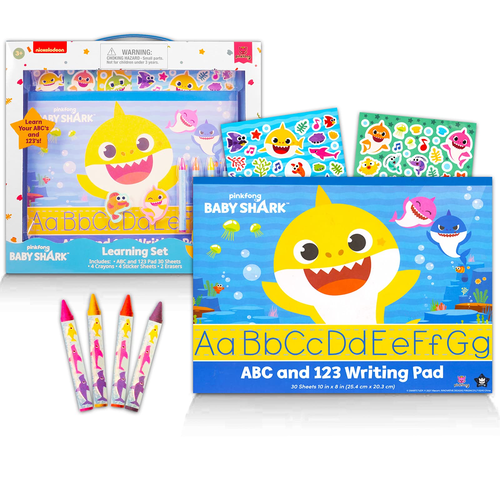 ABC 123 Learning Set for Toddlers - 4 Piece Educational Toy Bundle with Baby Shark Learning Board, Paw Print Stampers & Stickers | Preschool Learning Activities, Alphabet Numbers Recognition, Gift for Boys & Girls Ages 3-5 | Perfect for Homeschooling, Classroom & Birthday Gifts