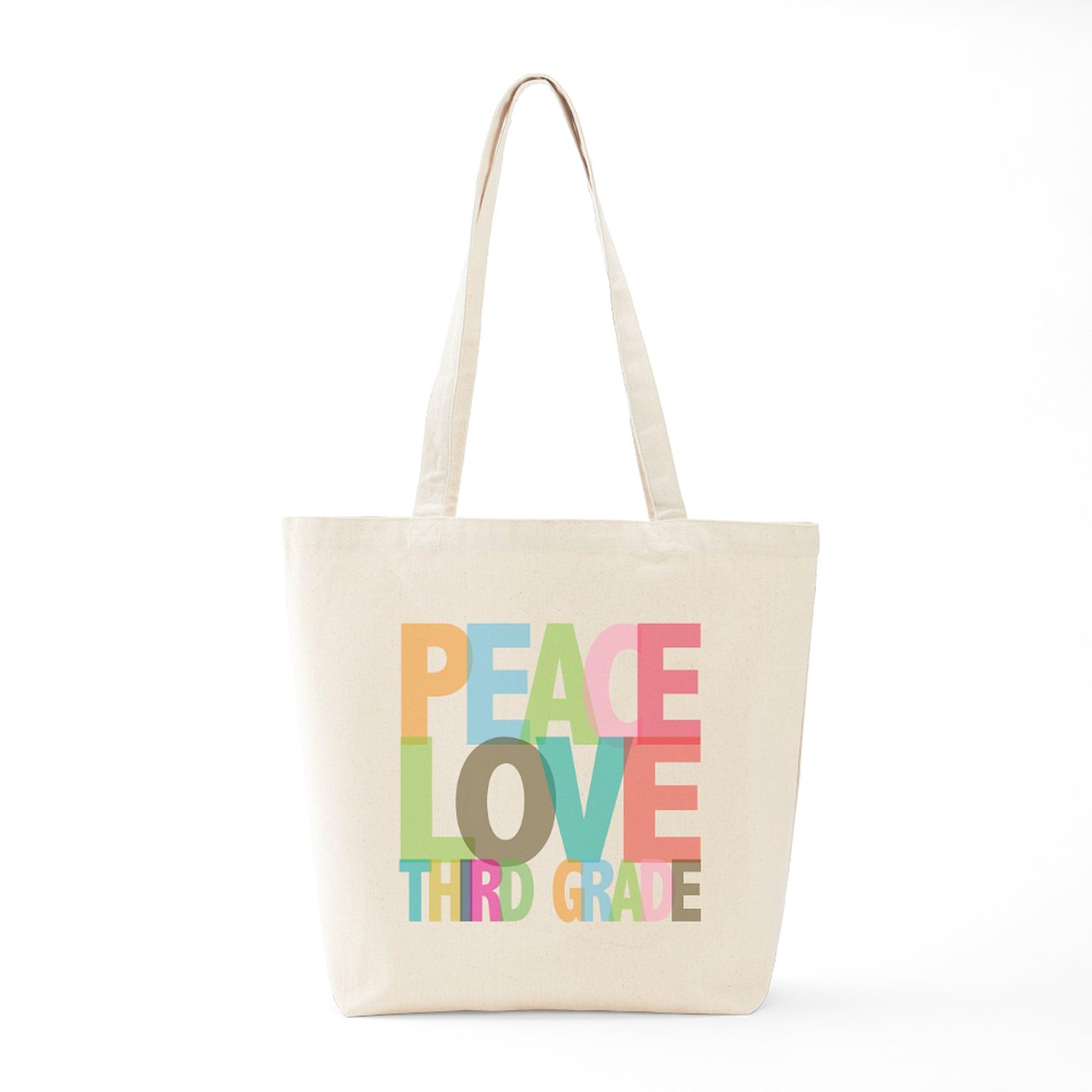 Peace Love Third Grade Tote Bag - Natural Canvas Reusable Shopping Bag for School, Groceries & Beach - Eco-Friendly Teacher Student Gift