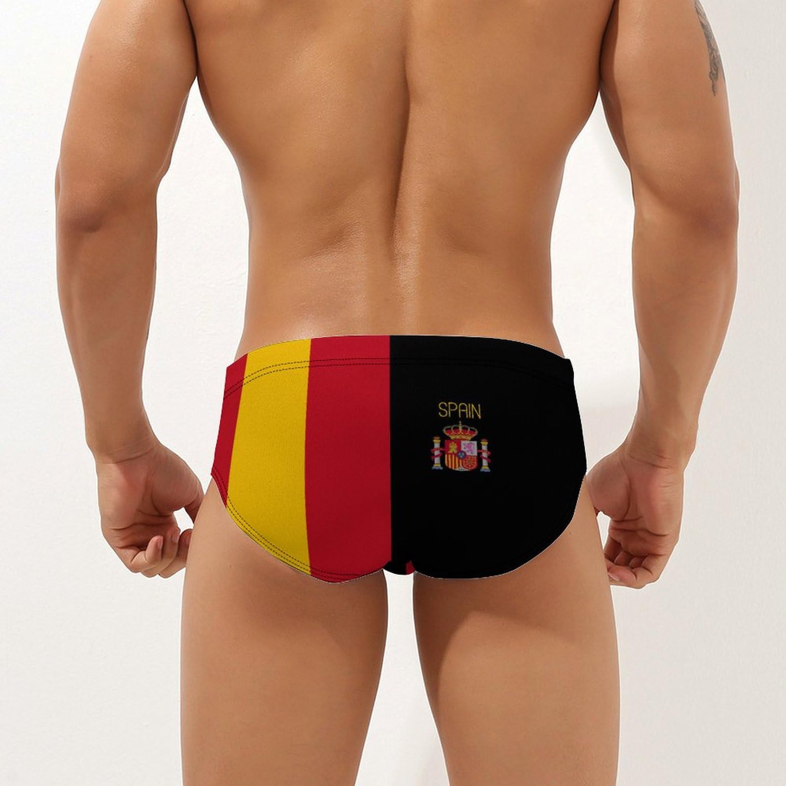 Spanish Flag Men's Quick Dry Swim Briefs - Bikini Bathing Suit Trunks for Pool, Beach, and Water Sports