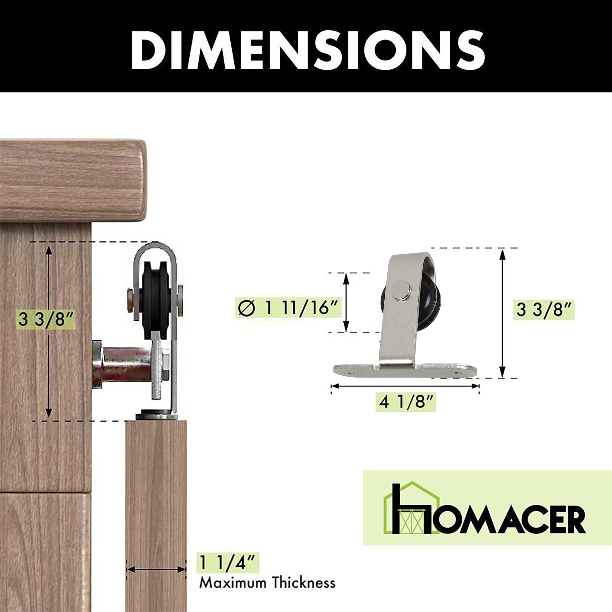 Homacer Mini Brushed Nickel Sliding Barn Door Hardware Kit - 114