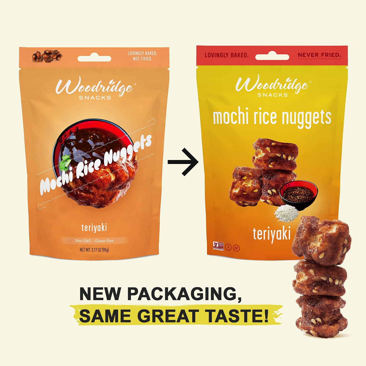 Woodridge Snacks Mochi Rice Nuggets Teriyaki Flavor - 12 Pack (3.17 Oz/90g Bags) | Crunchy Japanese Rice Crackers | Perfect for Parties, Snacking & Lunchboxes