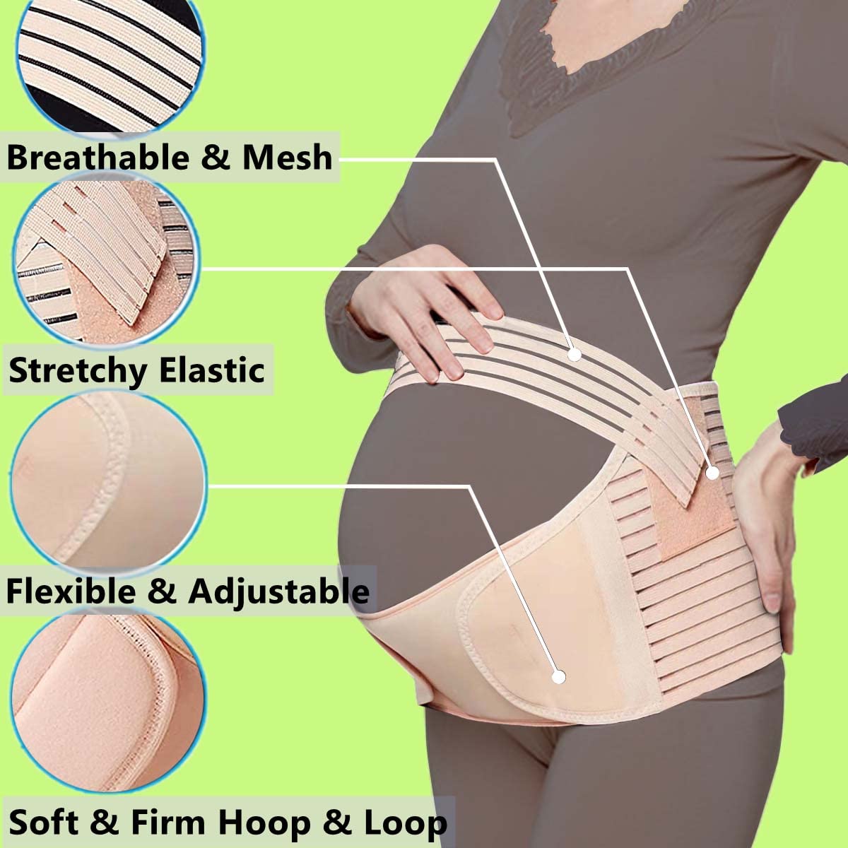 **Maternity Belly Band - Pregnancy Abdominal Support Belt for Women - Soft & Breathable Back Brace to Relieve Pain & Strain - Adjustable Fit (Small, Beige) - Perfect for Workouts, Daily Wear & Postpartum Recovery**