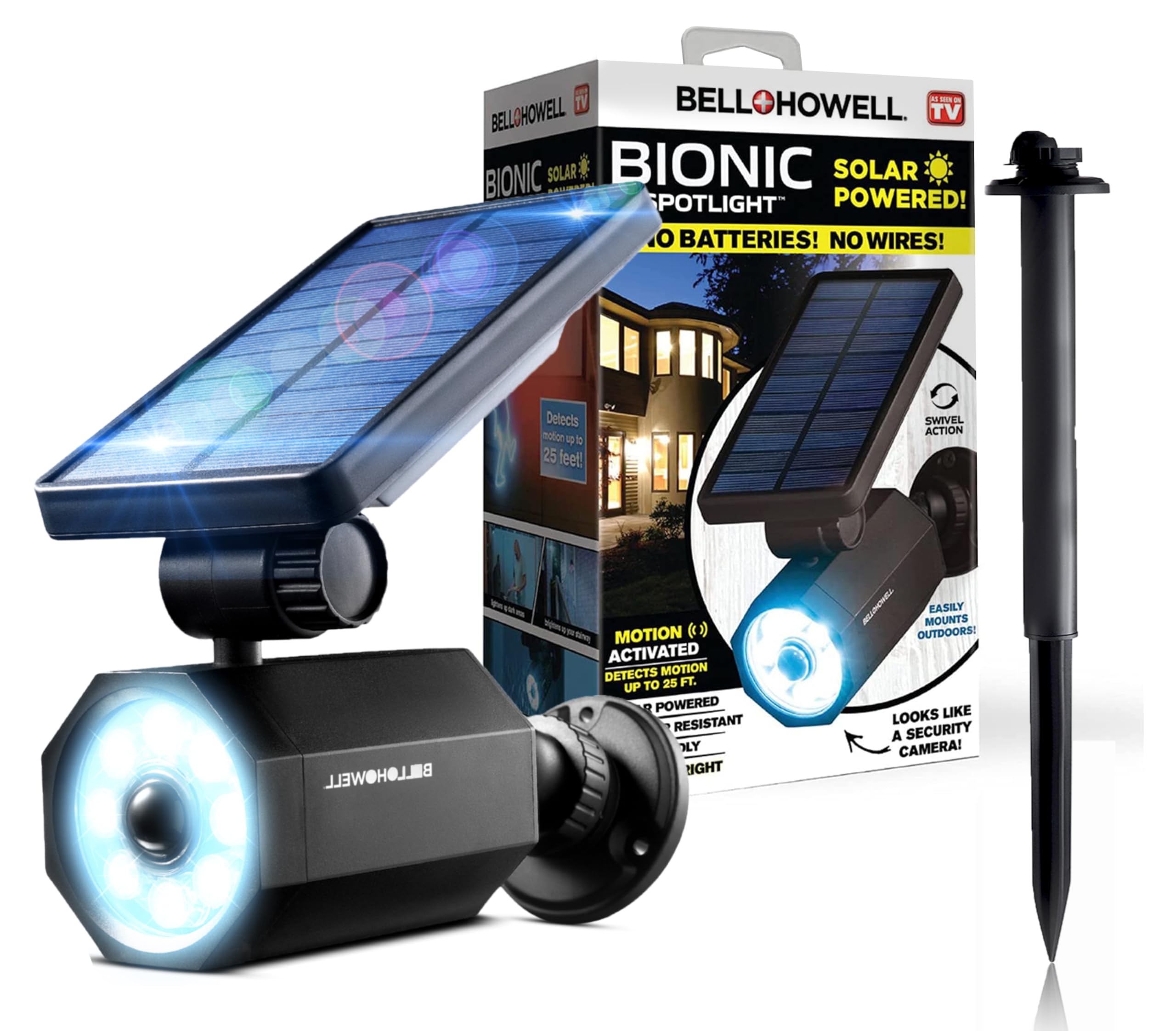 Bell+Howell Bionic Spotlight Motion Solar Spot Lights - Waterproof Outdoor Solar Landscape Lighting for Garden, Lawn & Yard | Super Bright LED Weather Resistant Security Lights | Perfect for Pathways, Driveways & Backyard Safety (As Seen On TV)