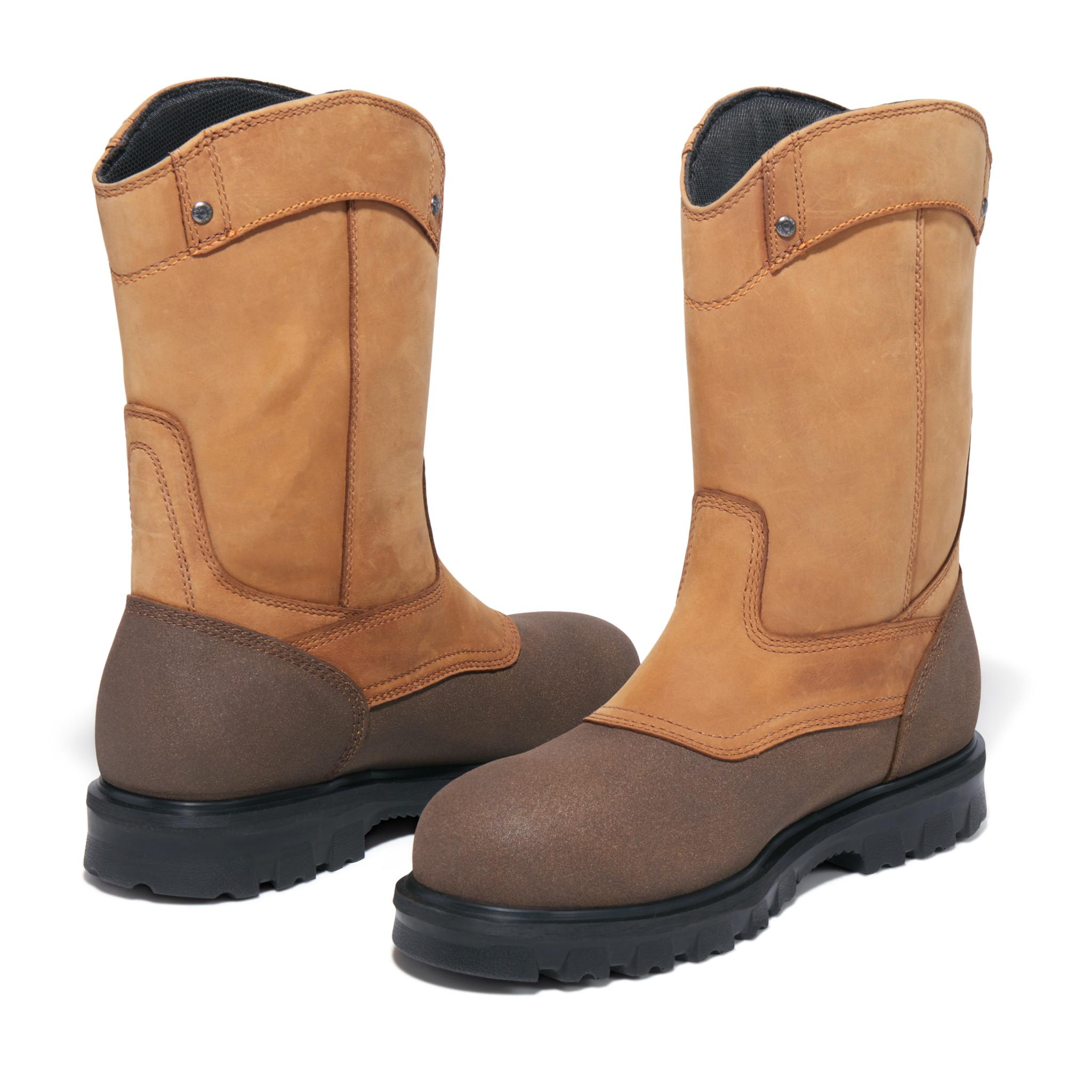 Rigmaster Steel Toe Waterproof Pull-On Work Boots for Men - Slip Resistant Safety Shoes for Construction & Outdoor Work - Comfortable Brown Leather Work Boots