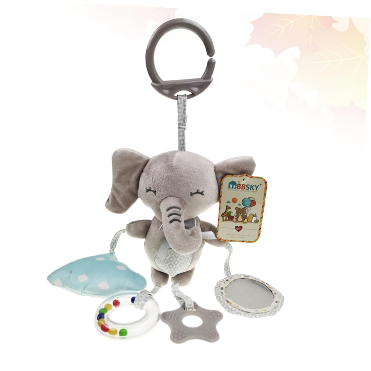 Vaguelly Animal Plush Rattle Toy - Grey Hanging Rattles for Babies & Toddlers - Perfect for Cribs, Strollers, and Playtime Fun