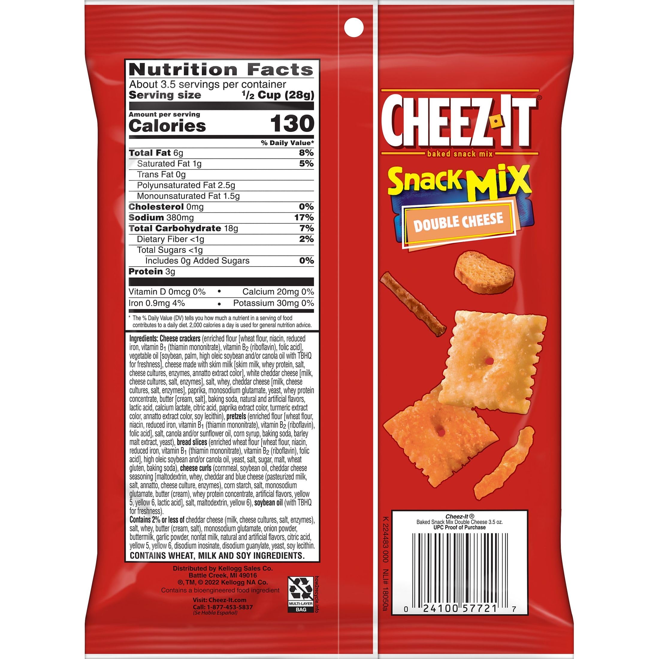 Cheez-It Double Cheese Snack Mix - 6 Individual Pouches | Perfect for School Lunches, Office Snacks & On-the-Go Munching