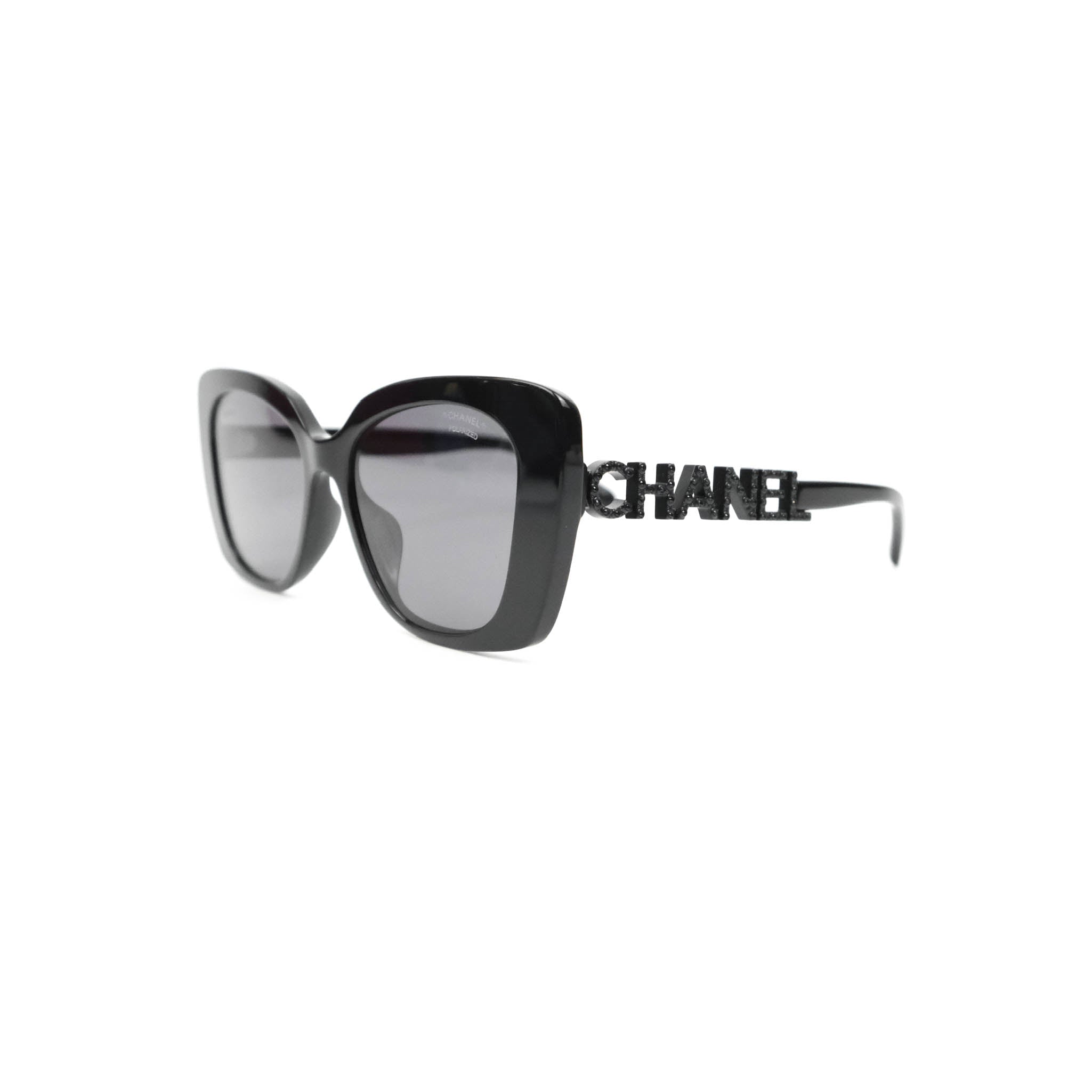 Chanel Acetate Strass Square Polarized Sunglasses for Women - Black Luxury Designer Shades for Driving, Beach & Fashion Outfits