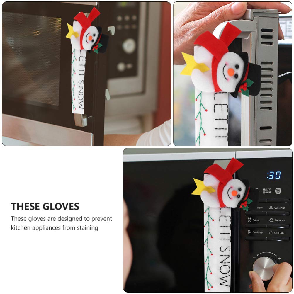 Beaupretty 4-Piece Refrigerator Handle Covers - Soft Fabric Glove-Style Protectors for Fridge & Microwave - White Christmas Kitchen Accessories (Perfect for Holiday Decor & Everyday Use)